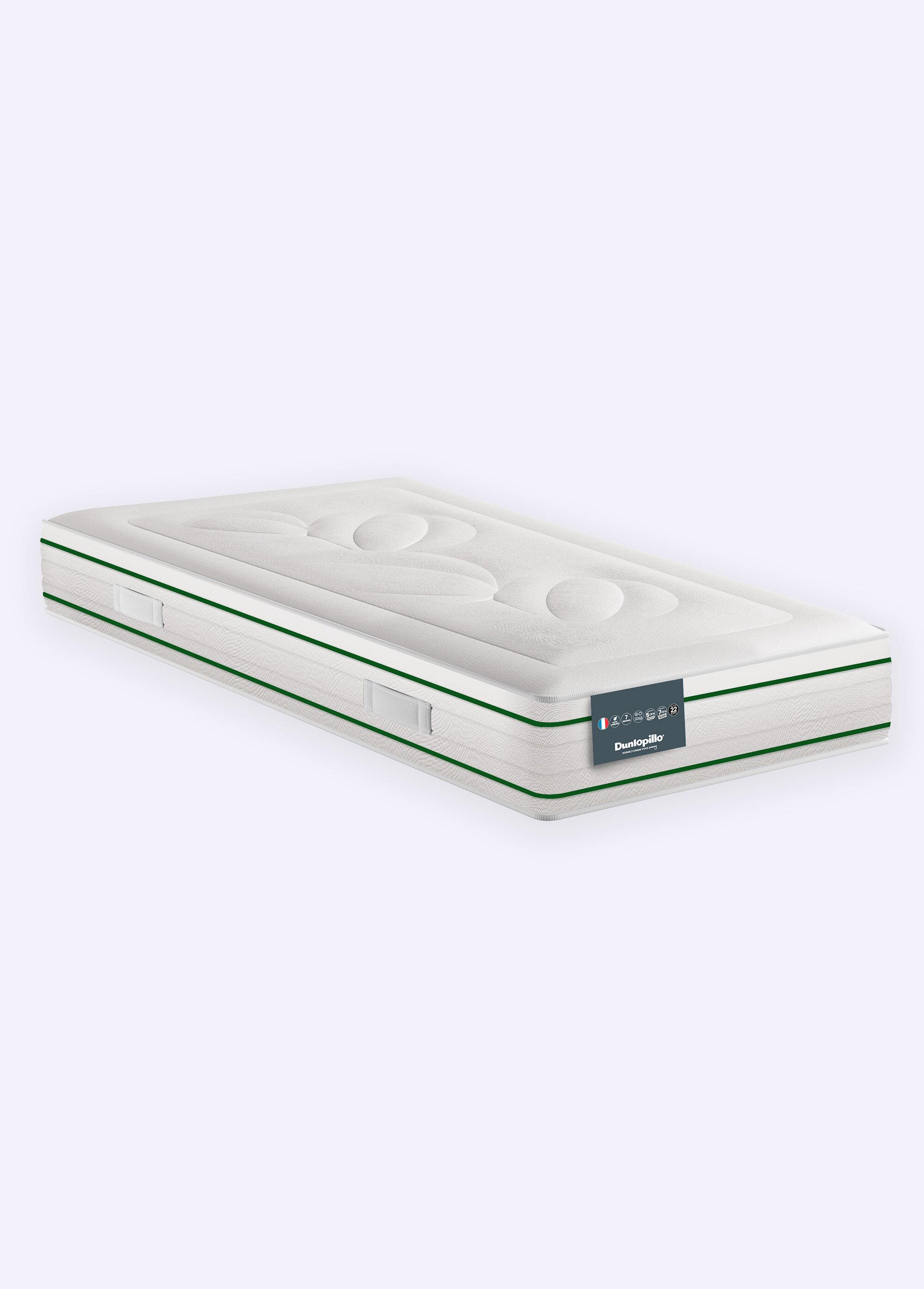 Matelas latex bi face, 7 zones haute résilience, haut. 22cm BLANC DUN-GEN7 FA2