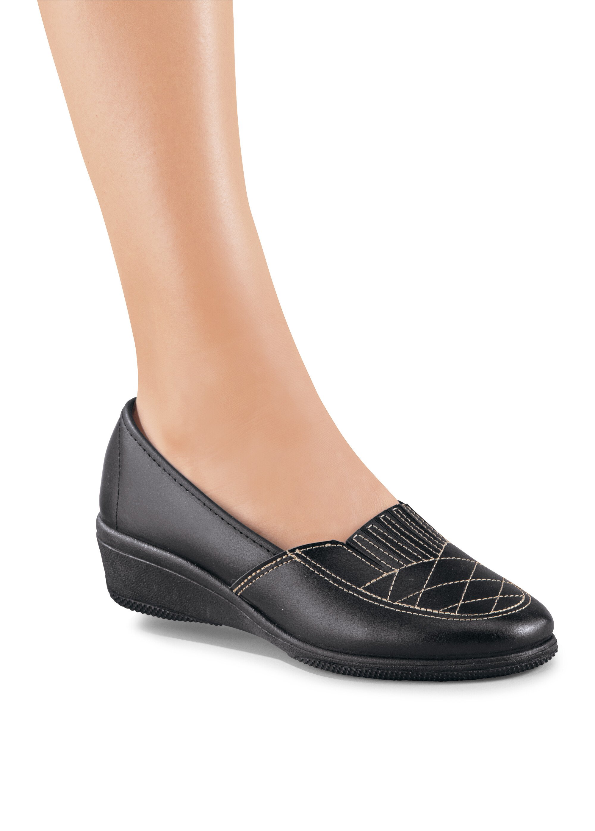 Mocassins cuir largeur confort élastiqués Femme Noir ODONIA SF1