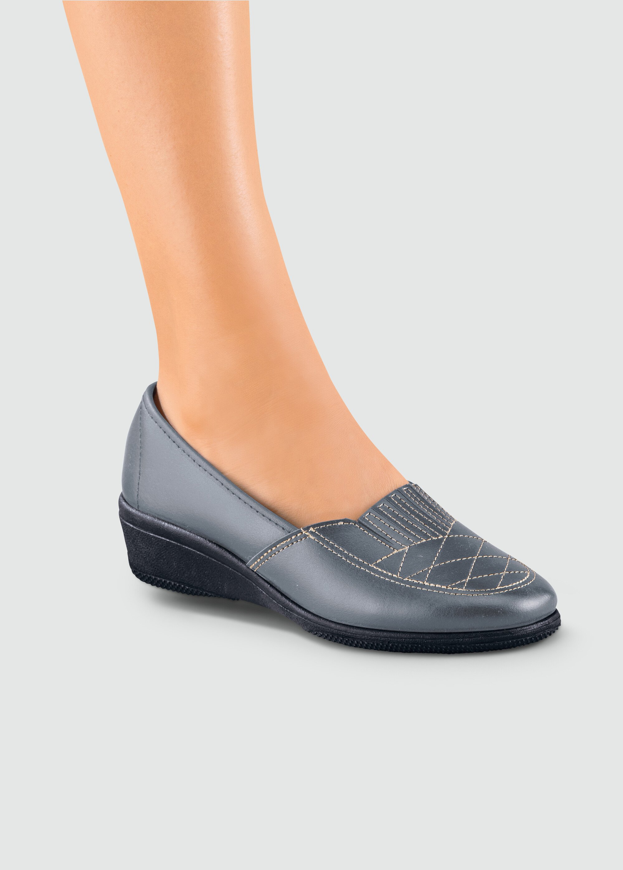 Mocassins cuir largeur confort élastiqués Femme Gris ODONIA SF1