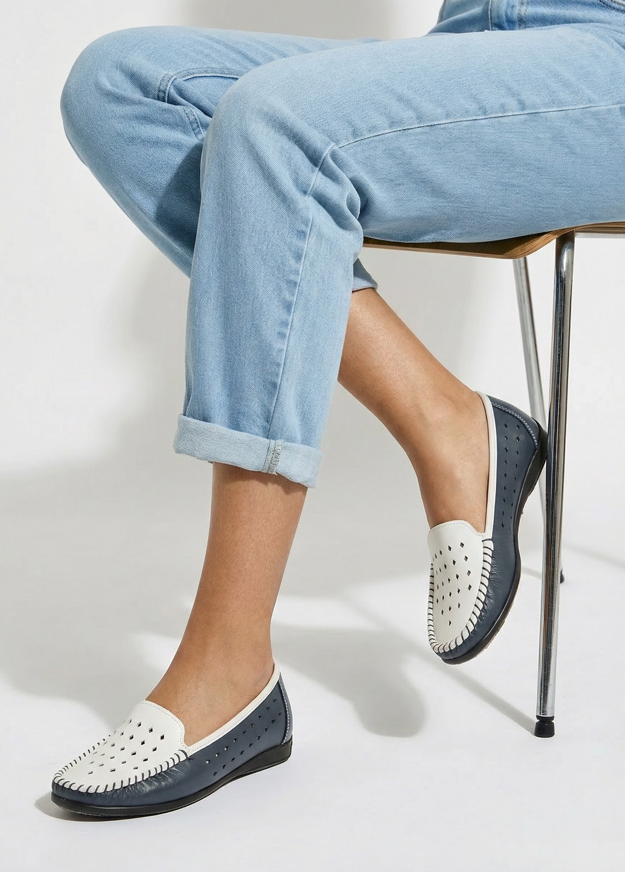 Mocassins souples largeur confort cuir Femme Bleu OPINA SI1