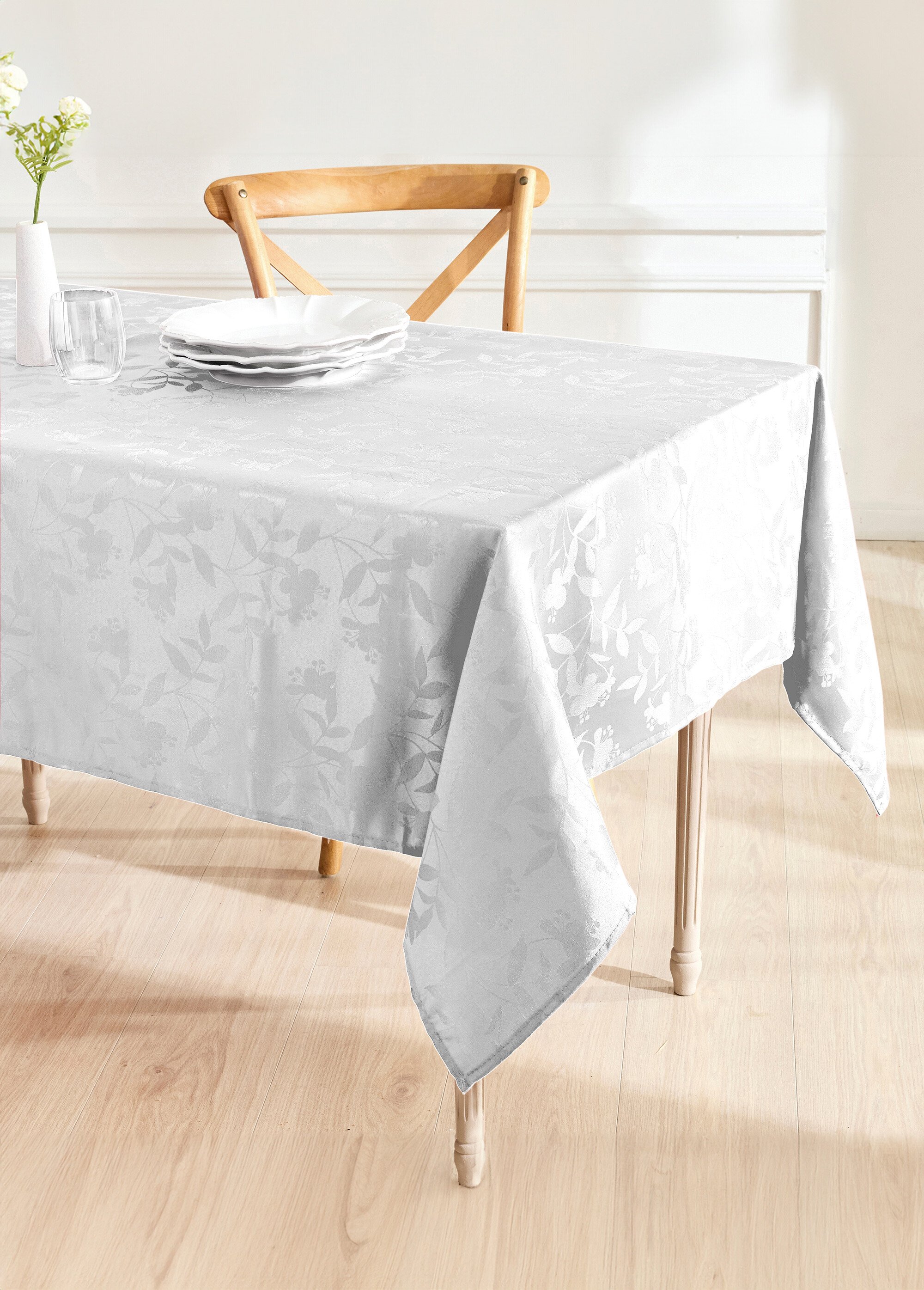 Nappe jacquard damassé végétal Calitex Blanc RITUEL FA1