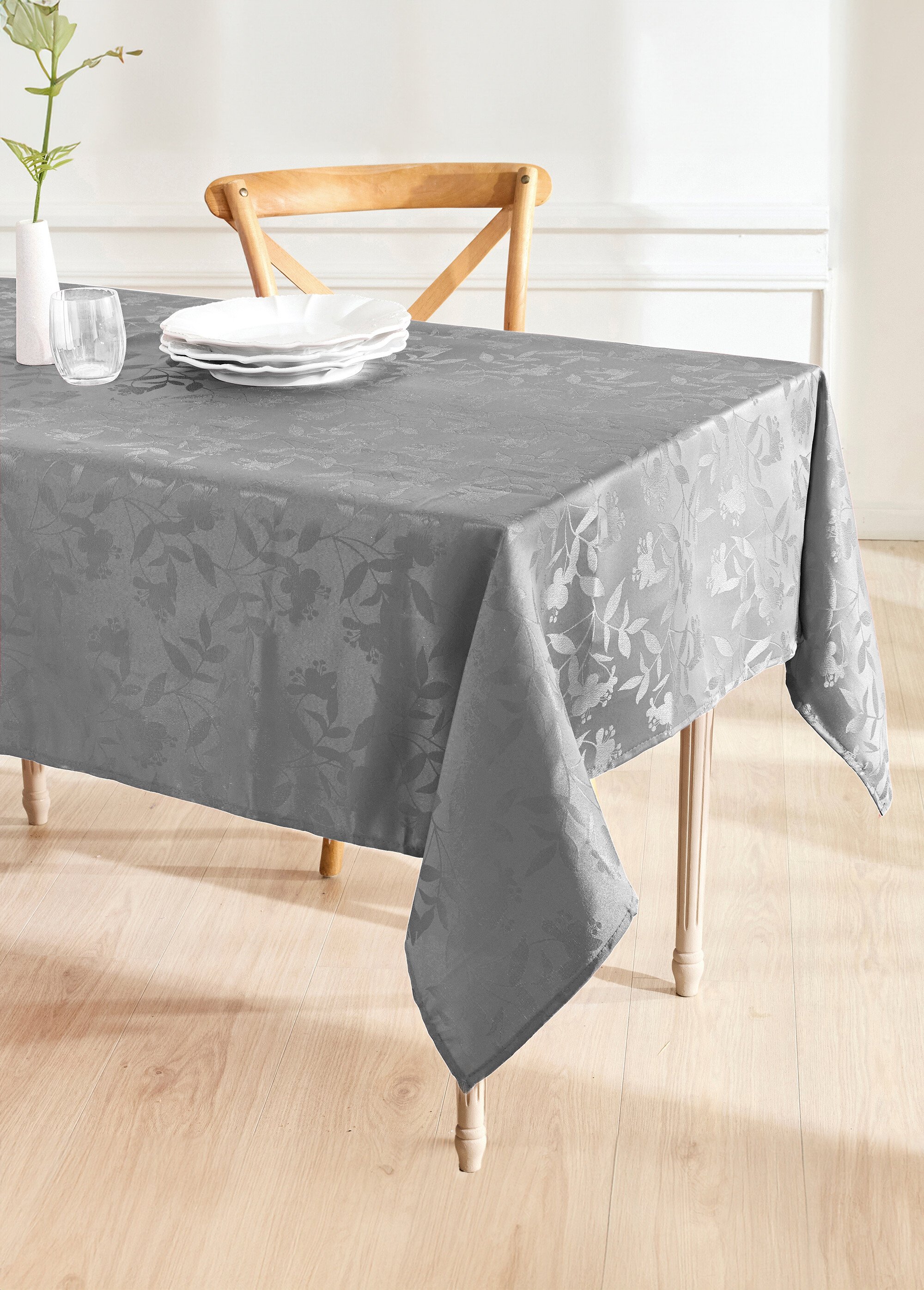 Nappe jacquard damassé végétal Calitex Gris RITUEL FA1