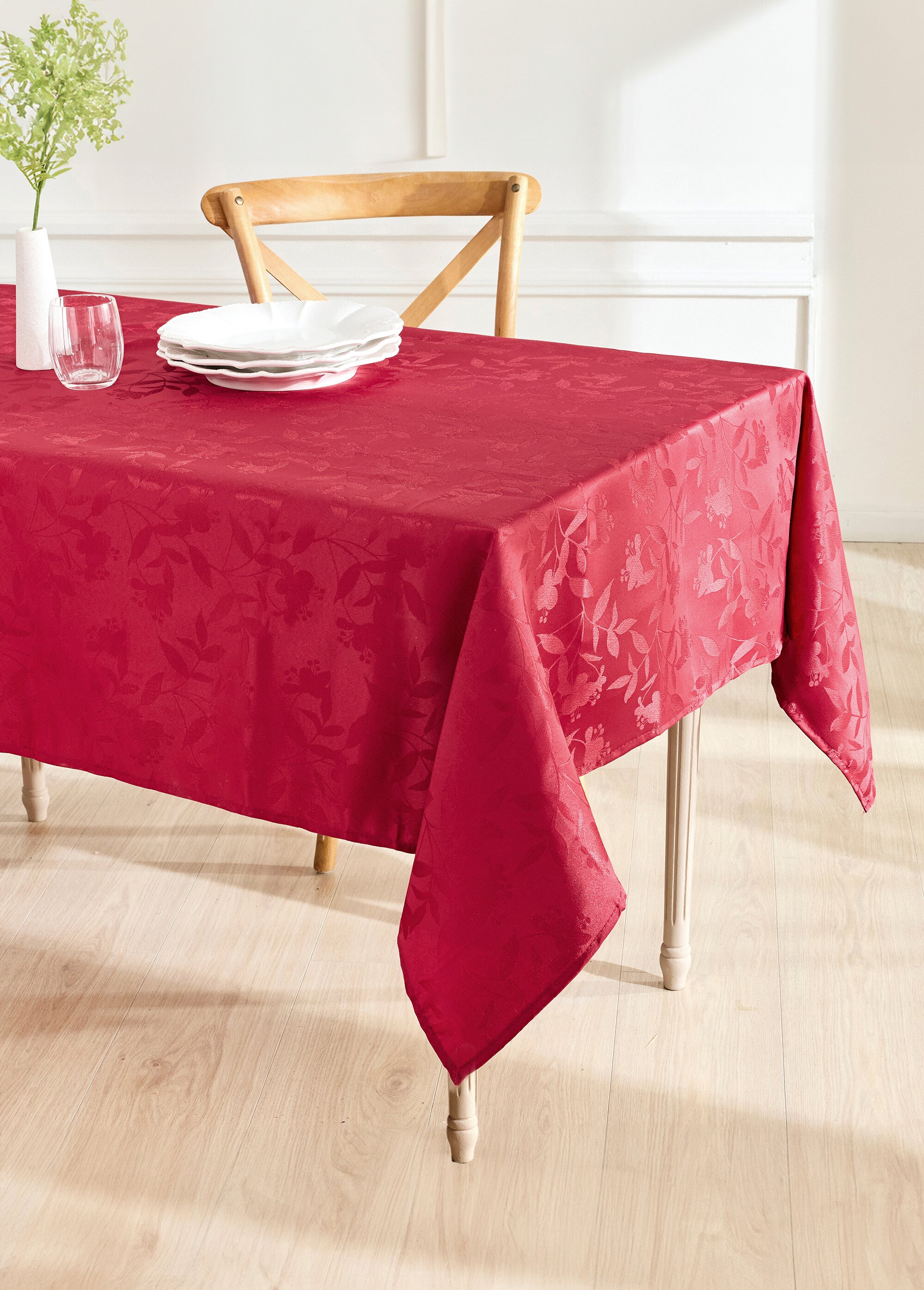 Nappe jacquard damassé végétal Calitex Rouge RITUEL FA1