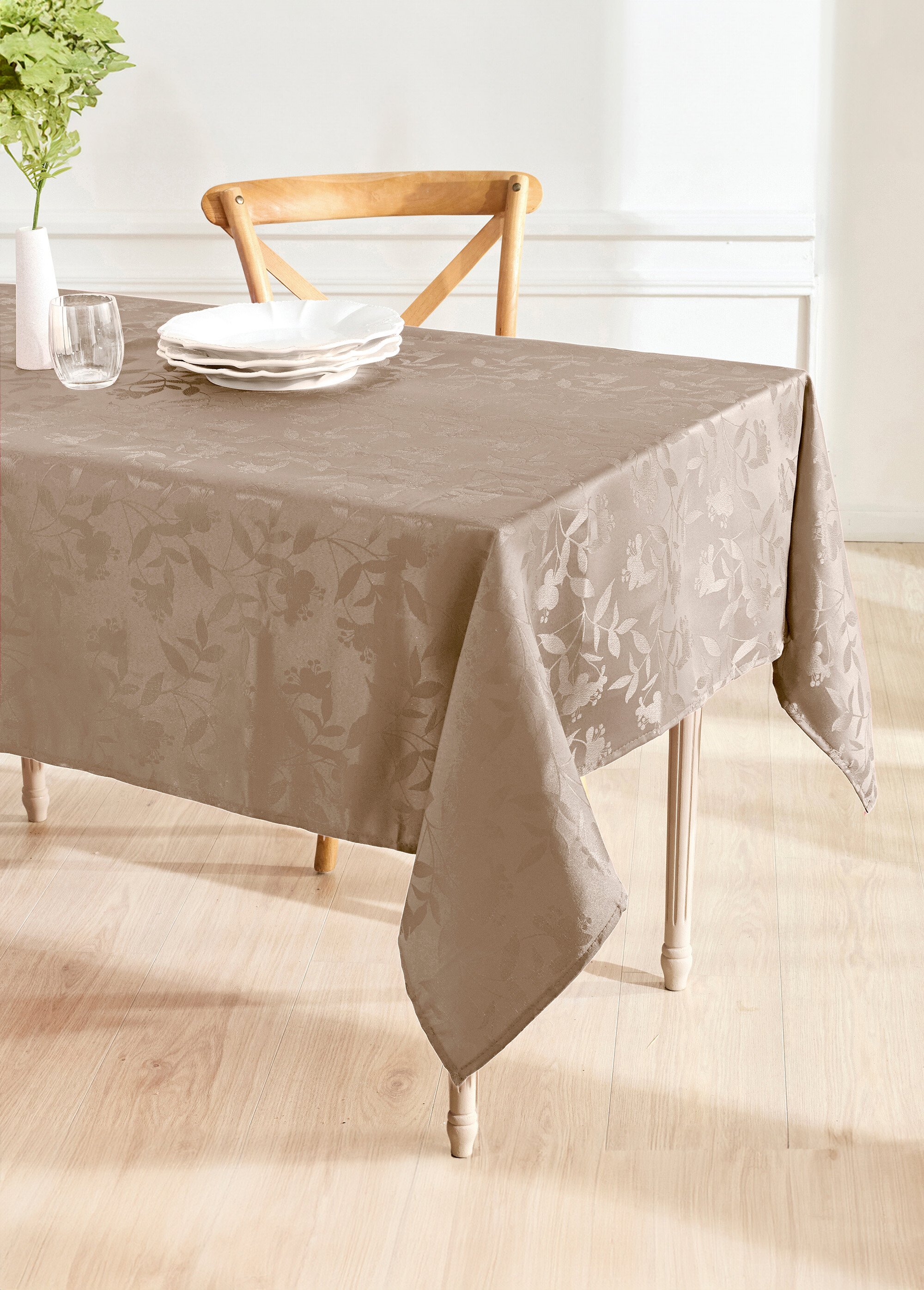 Nappe jacquard damassé végétal Calitex Marron RITUEL FA1