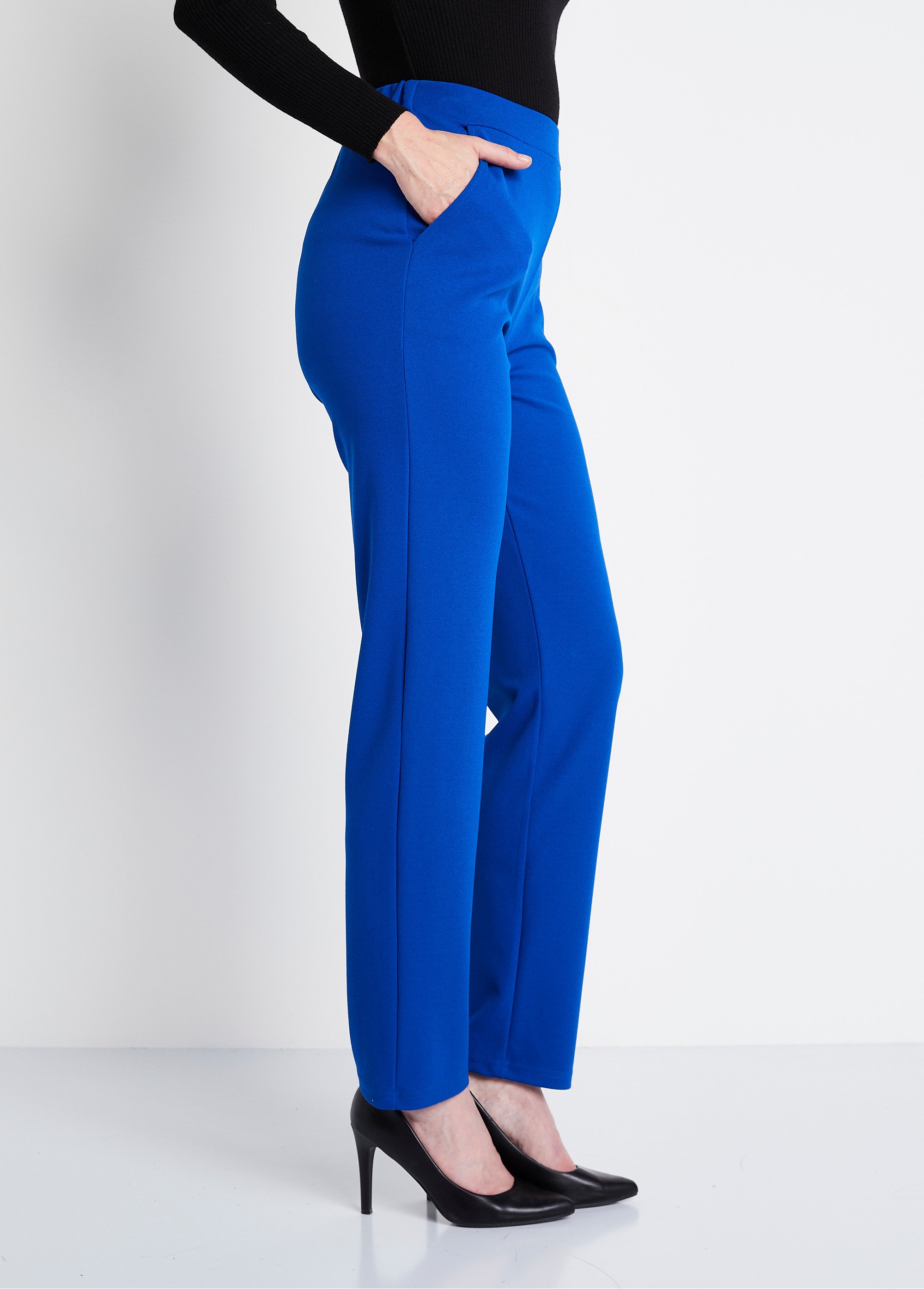 Pantalon droit taille élastiquée maille crêpe Femme Bleu NOUBY DR1
