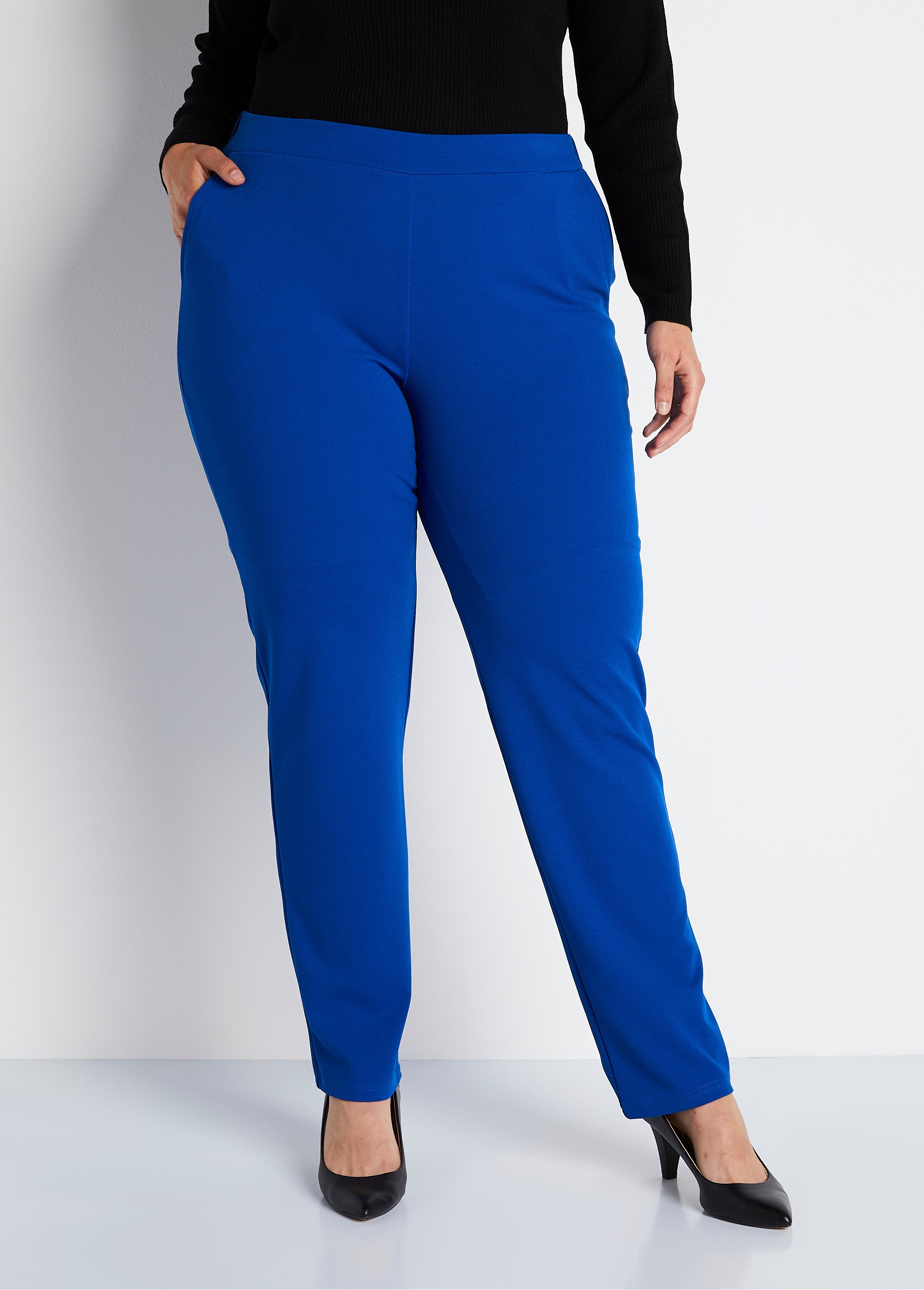 Pantalon droit taille élastiquée maille crêpe