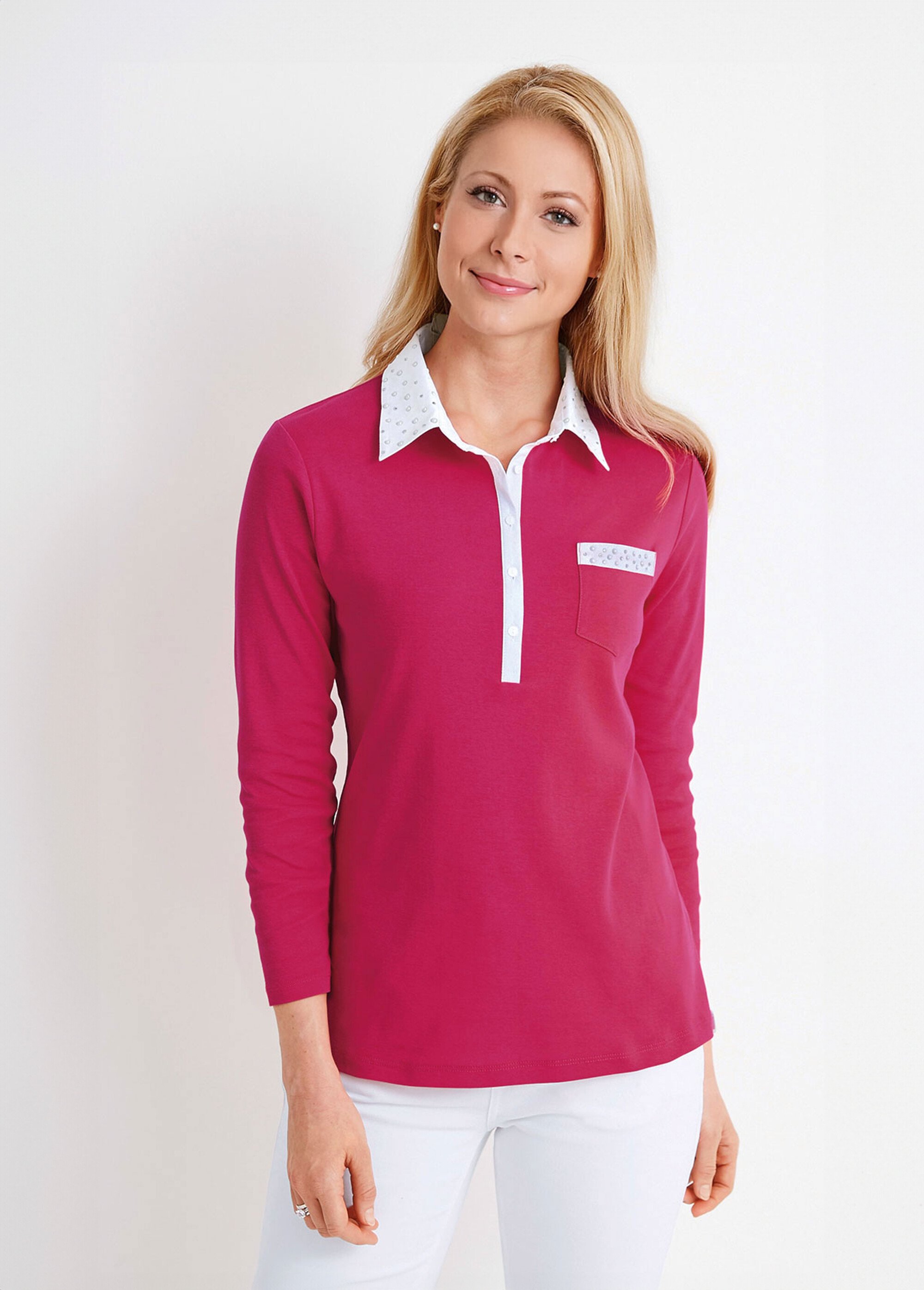 Polo bi-matière fantaisie perlée Femme Rouge CULMINE FA1