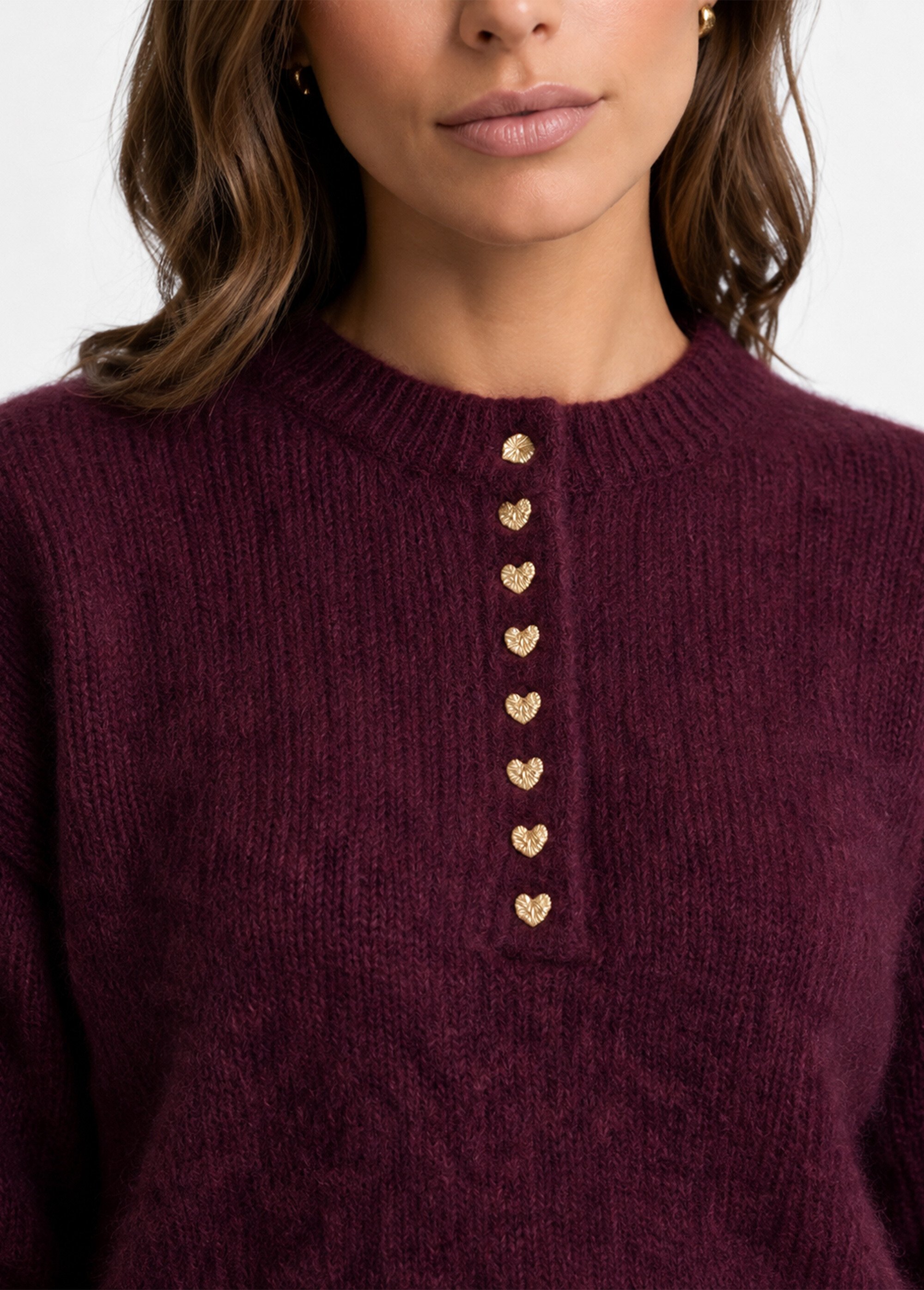 Pull avec laine, col rond boutons métal Femme Rouge IA-AR1181 DE1