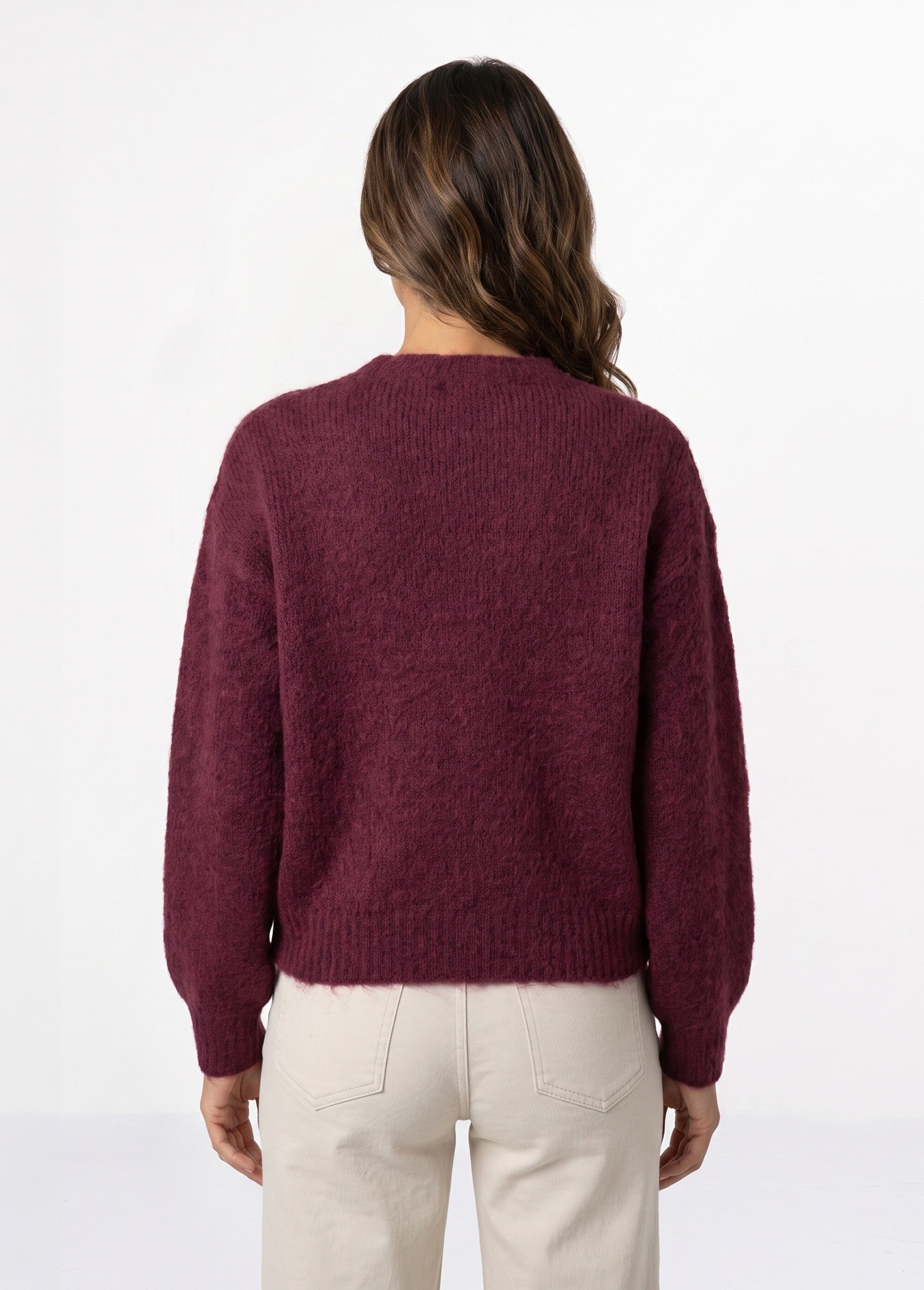 Pull avec laine, col rond boutons métal Femme Rouge IA-AR1181 DO1