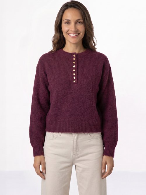 Pull avec laine, col rond boutons métal Femme Rouge IA-AR1181 FA1