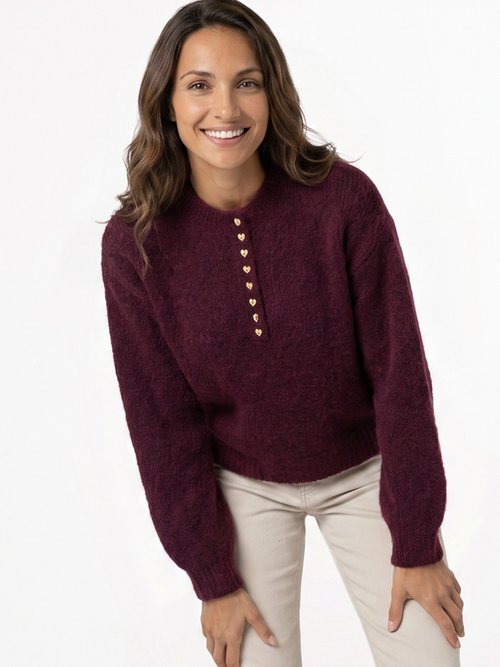 Pull avec laine, col rond boutons métal Femme Rouge IA-AR1181 MV1