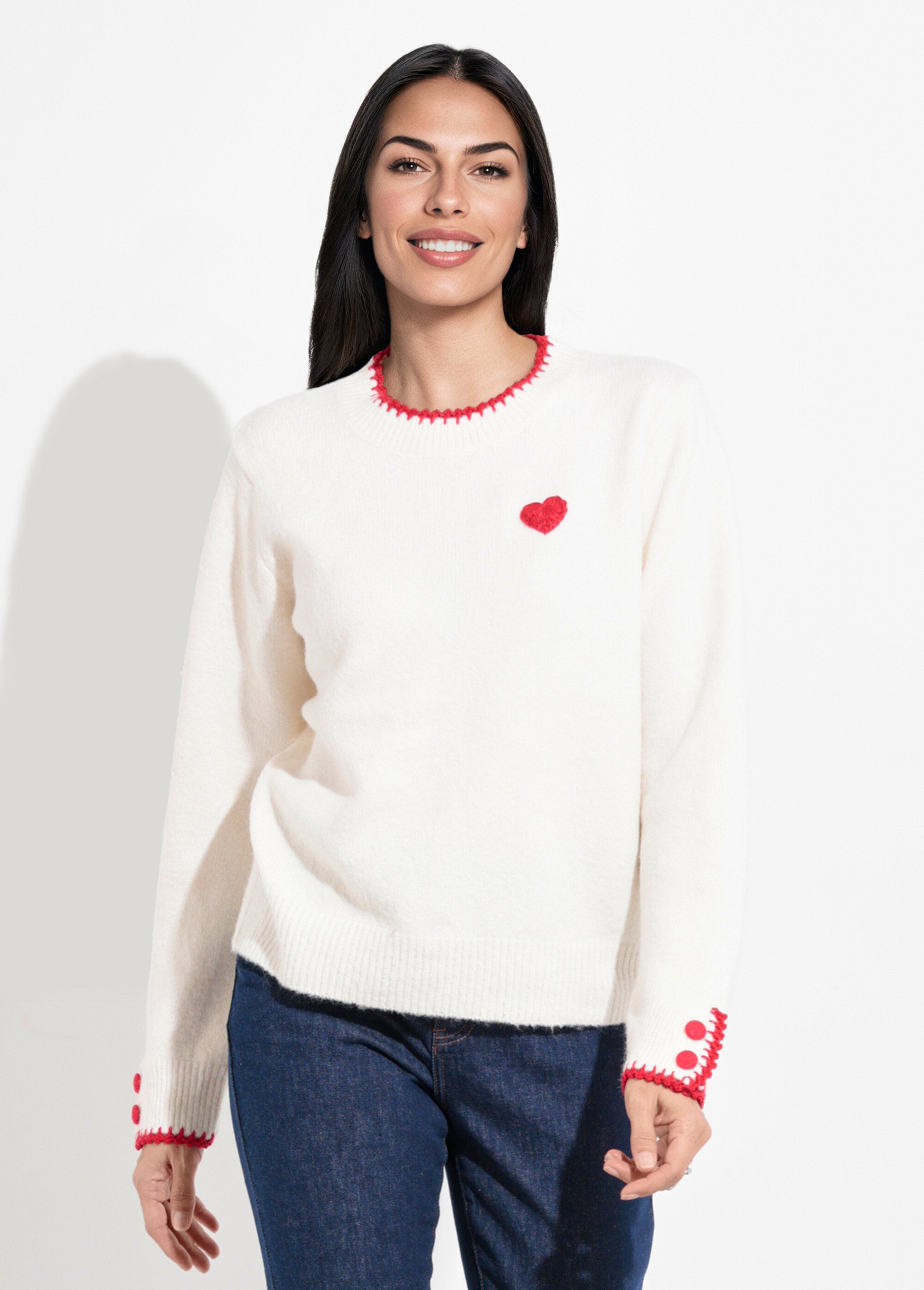 Pull chaud laine, détails façon croquet Femme Beige IA-AR790 FA1