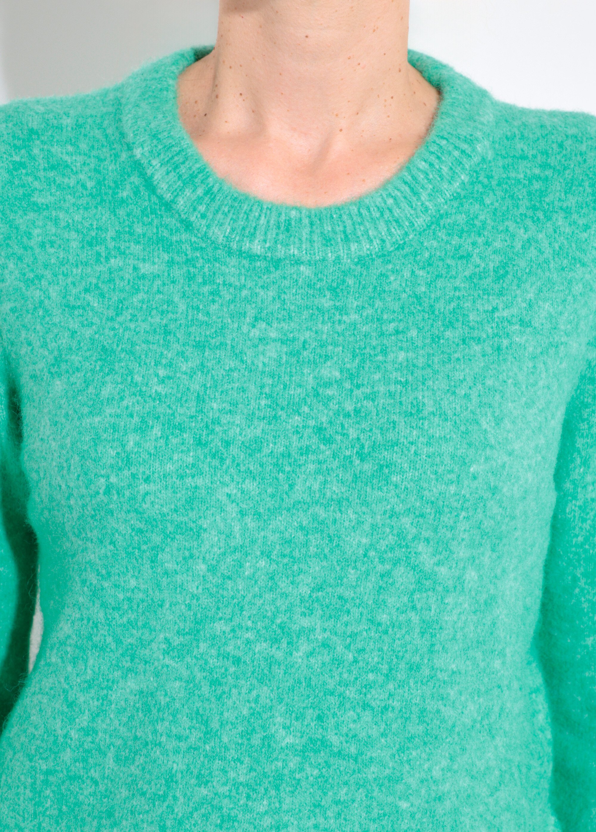 Pull col rond chaud laine duveteux Femme Vert IA-AR784 DE1