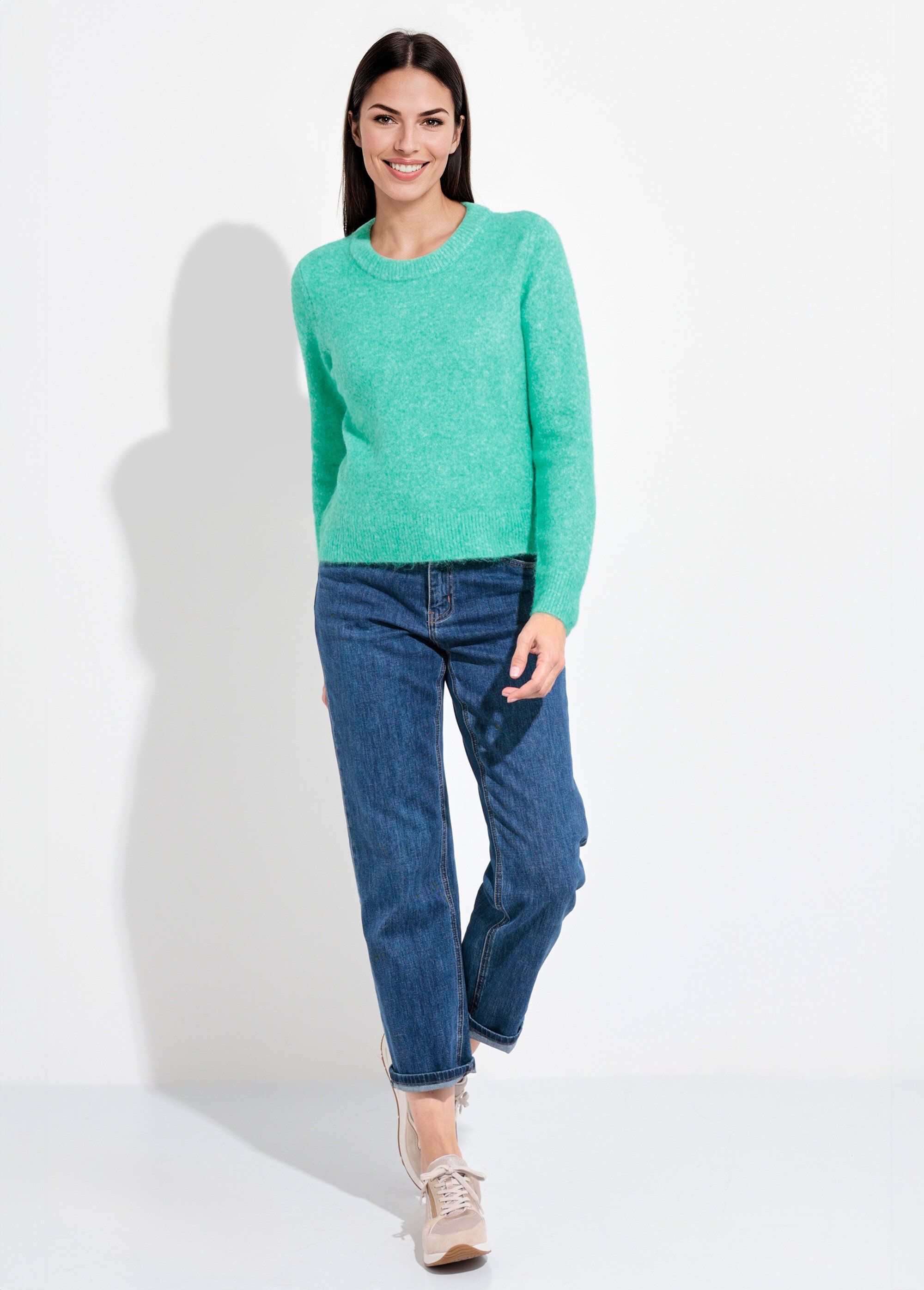 Pull col rond chaud laine duveteux Femme Vert IA-AR784 SF1