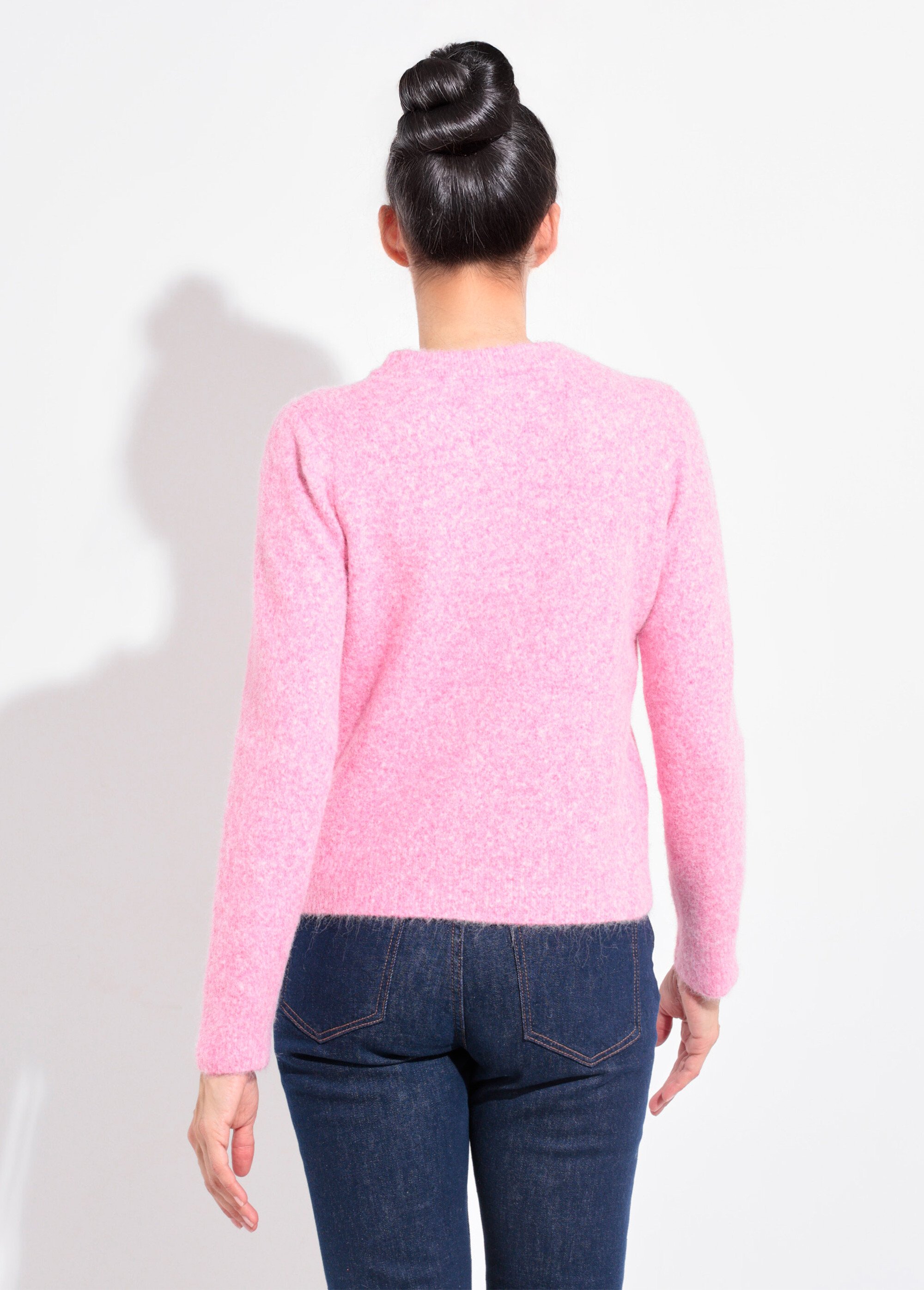 Pull col rond chaud laine duveteux Femme Rose IA-AR784 DO1