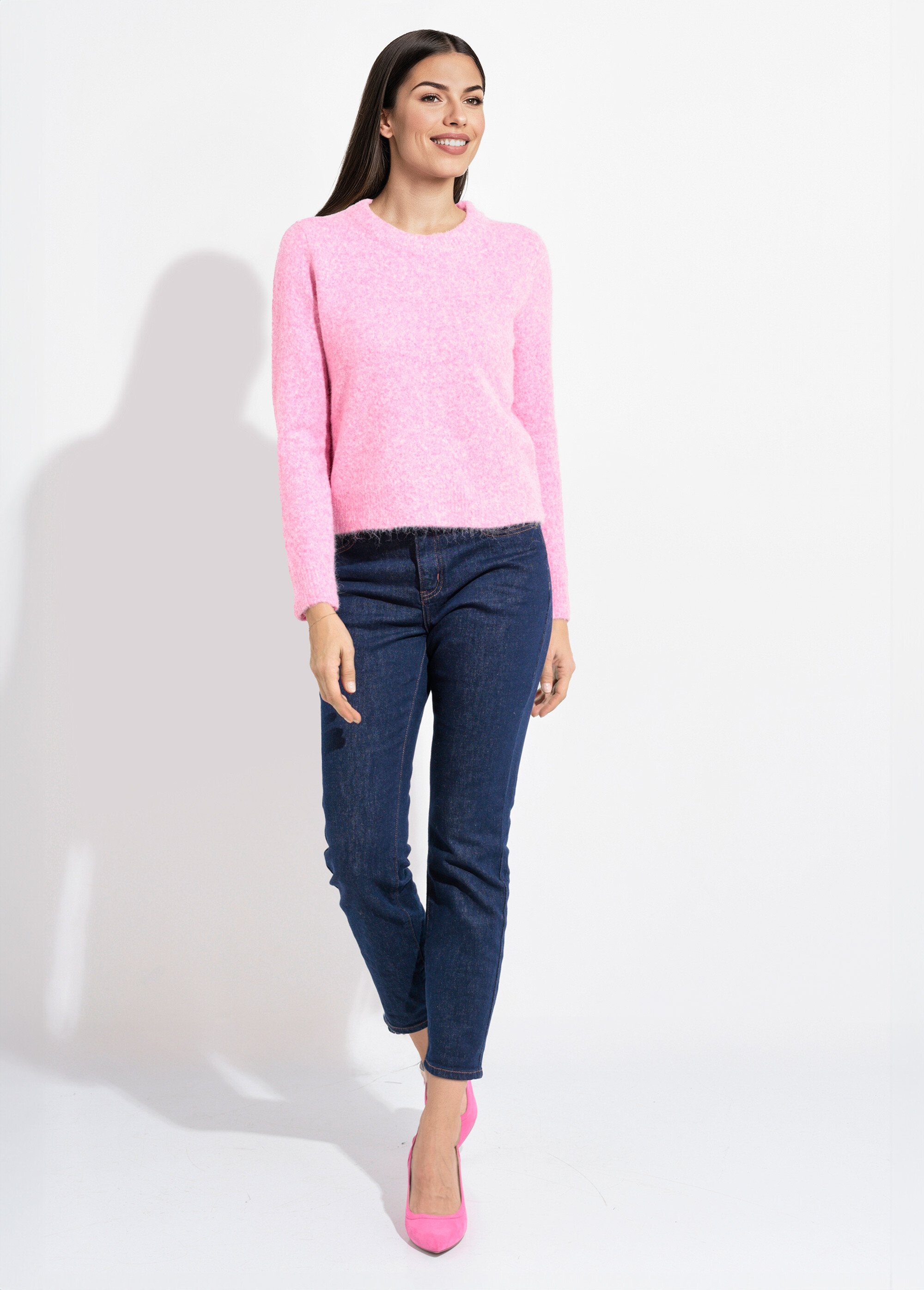 Pull col rond chaud laine duveteux Femme Rose IA-AR784 SF1