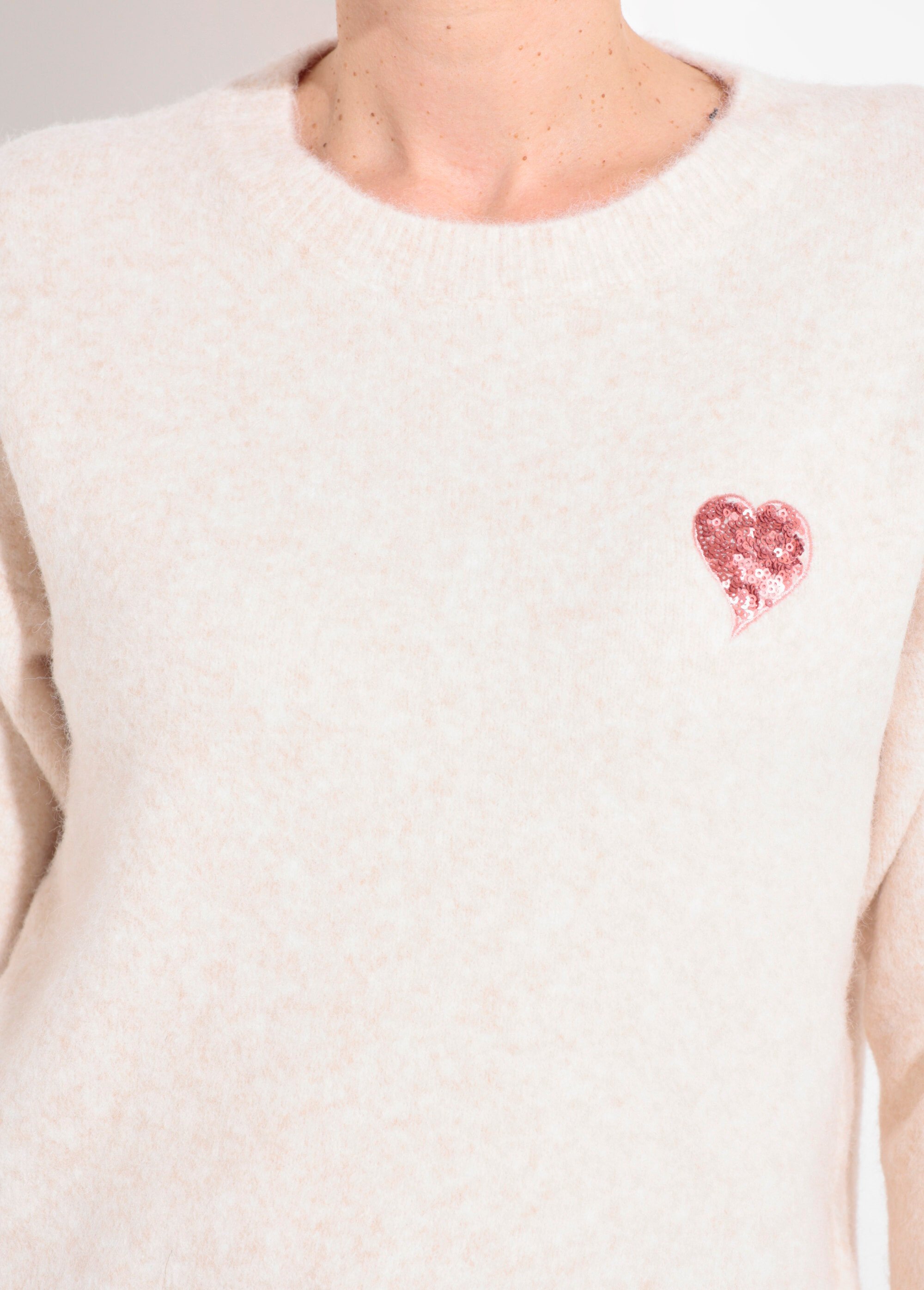 Pull col rond détail motif sequins Femme Beige IA-AR778 DE1