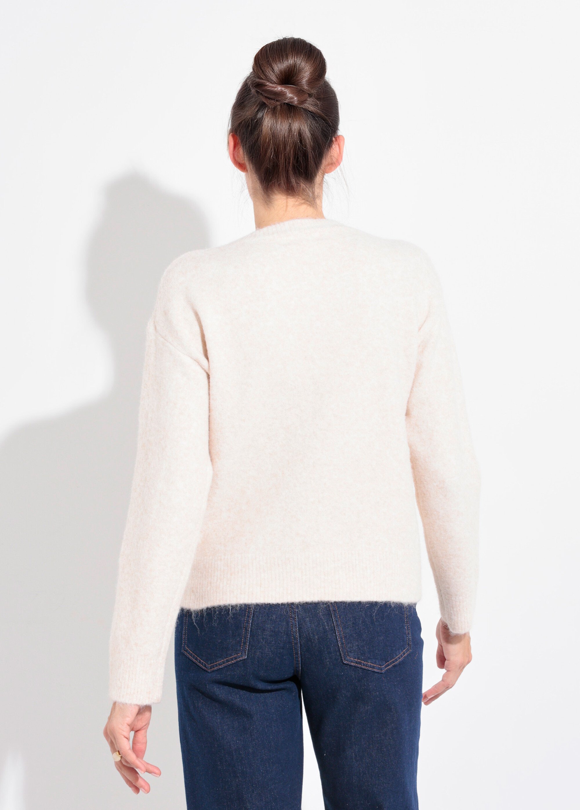 Pull col rond détail motif sequins Femme Beige IA-AR778 DO1