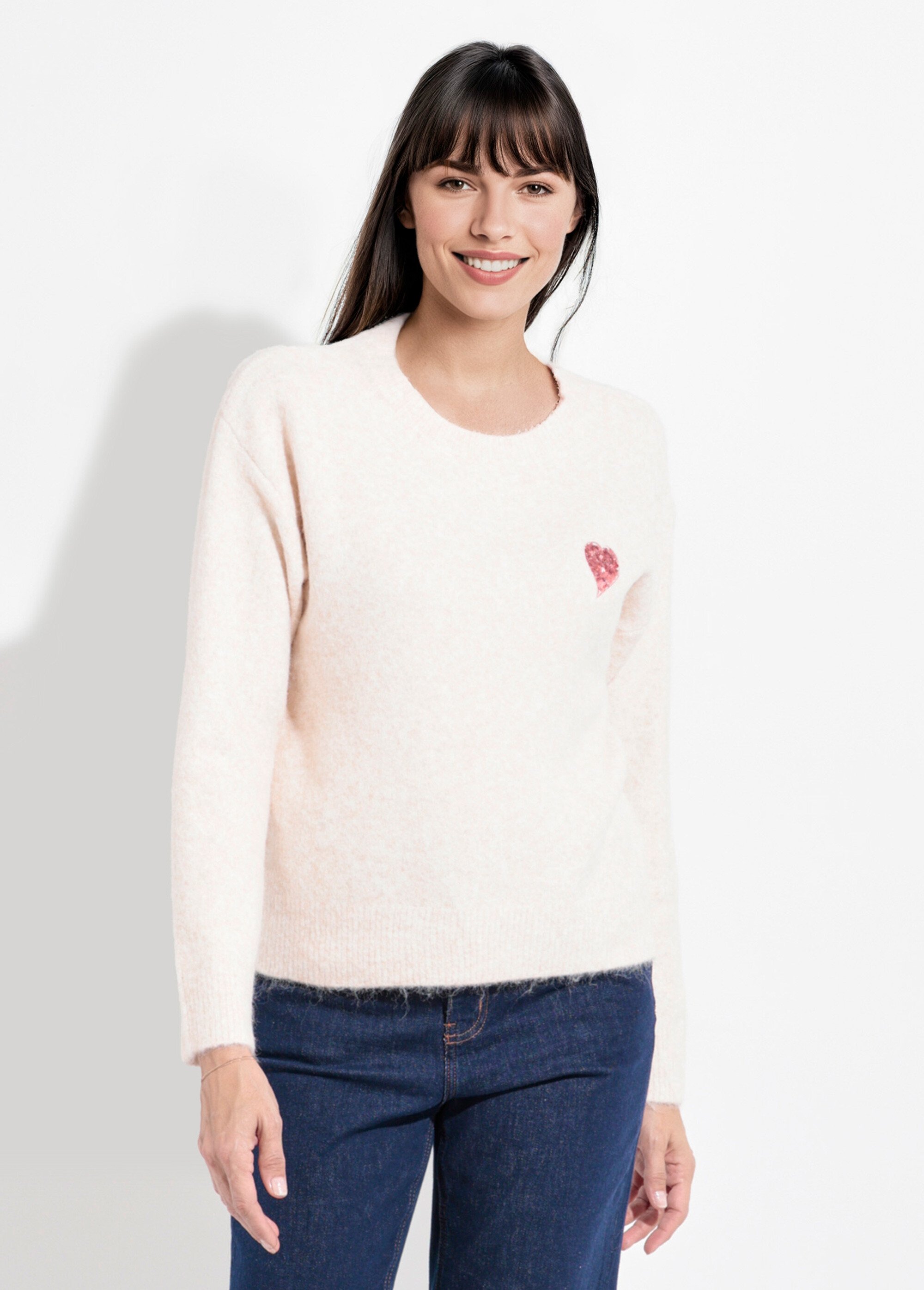 Pull col rond détail motif sequins Femme Beige IA-AR778 FA1
