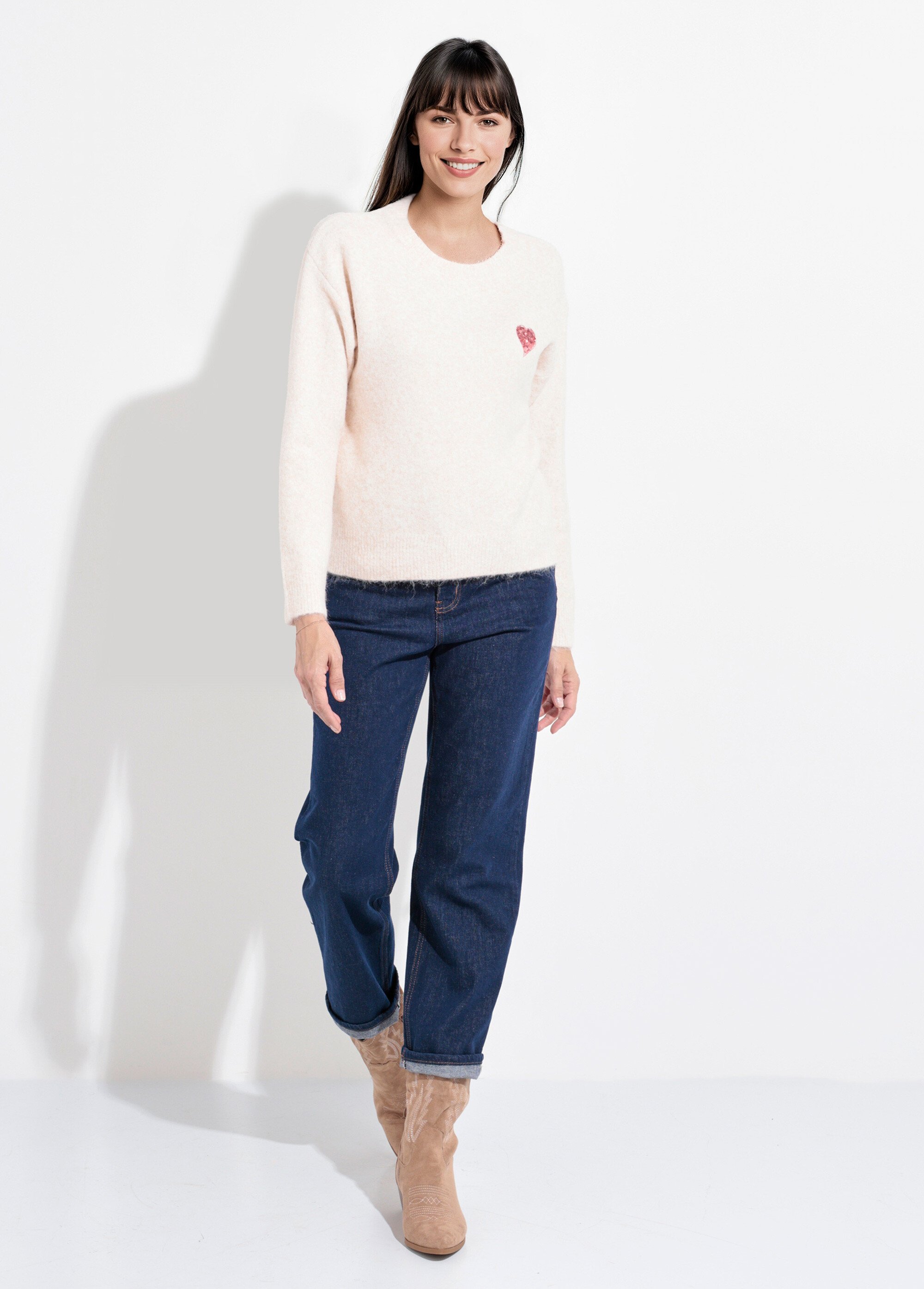 Pull col rond détail motif sequins Femme Beige IA-AR778 SF1