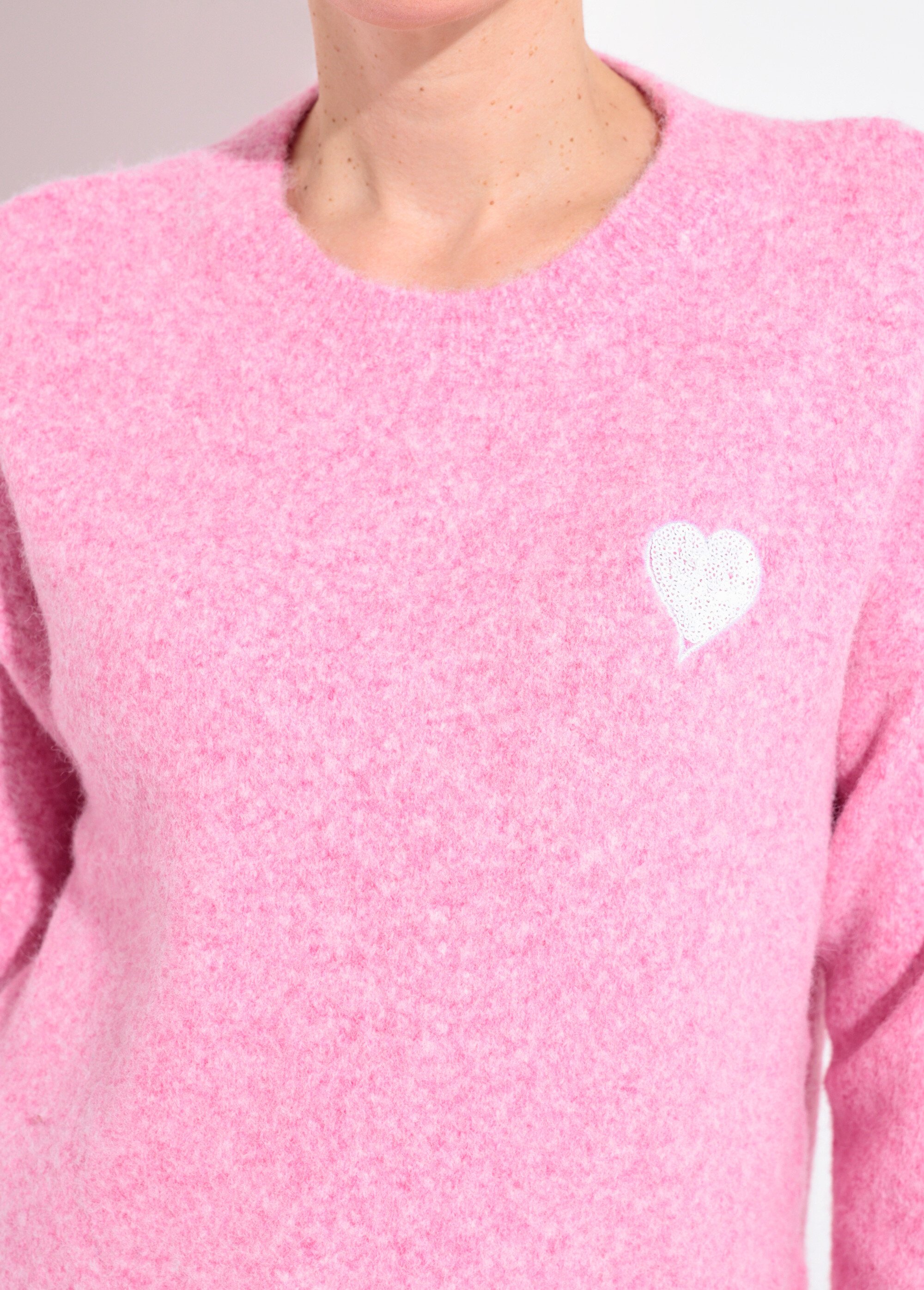 Pull col rond détail motif sequins Femme Rose IA-AR778 DE1