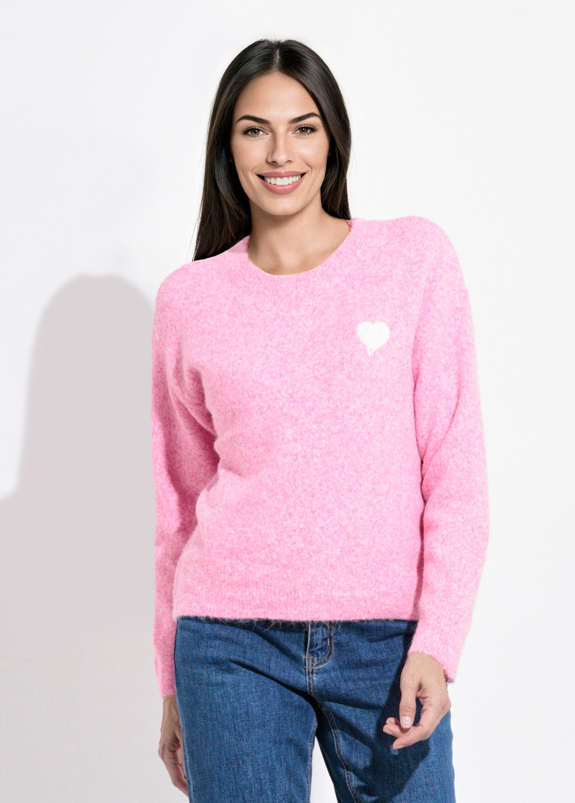 Pull col rond détail motif sequins Femme Rose IA-AR778 FA1