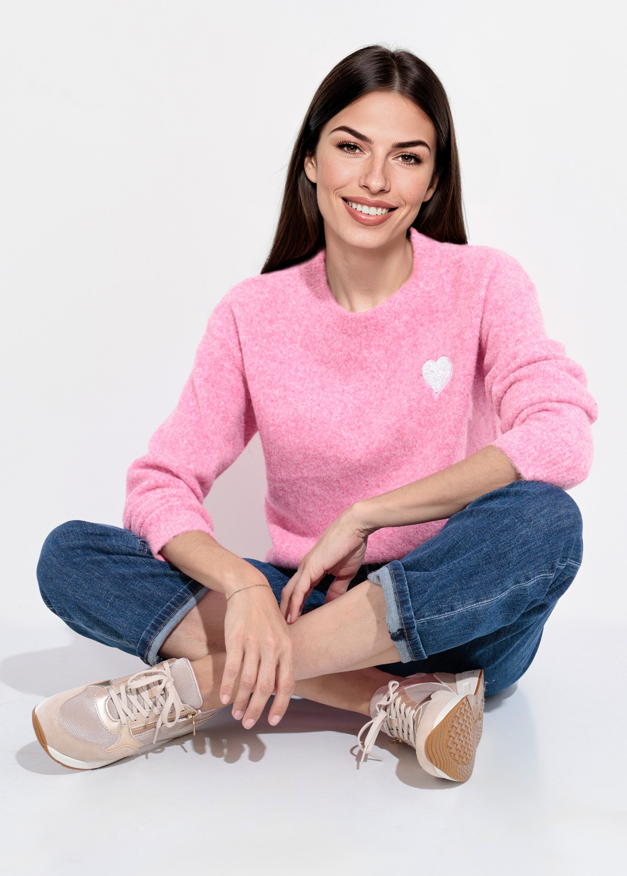 Pull col rond détail motif sequins Femme Rose IA-AR778 MV1
