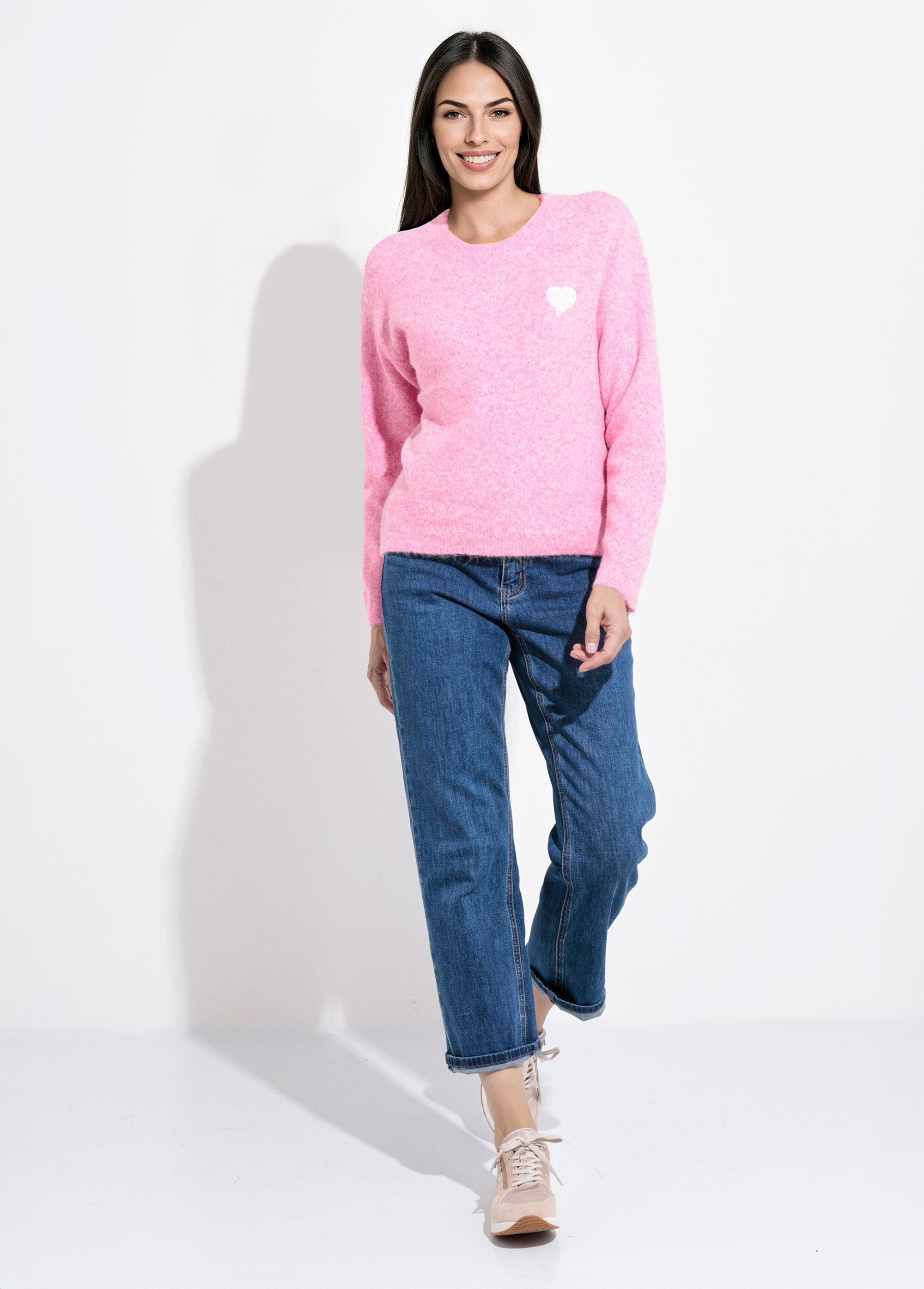 Pull col rond détail motif sequins Femme Rose IA-AR778 SF1