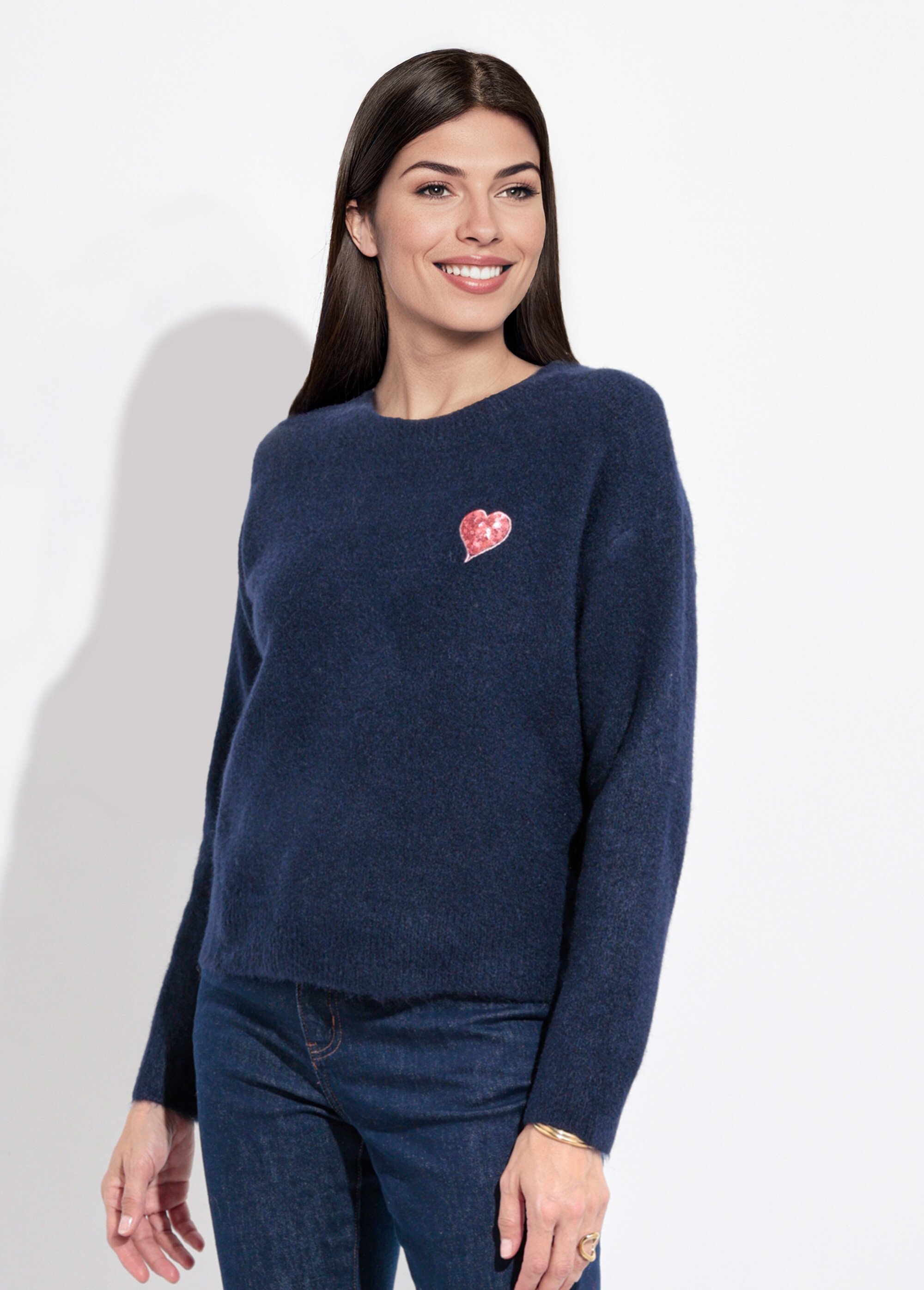 Pull col rond détail motif sequins Femme Bleu IA-AR778 FA1