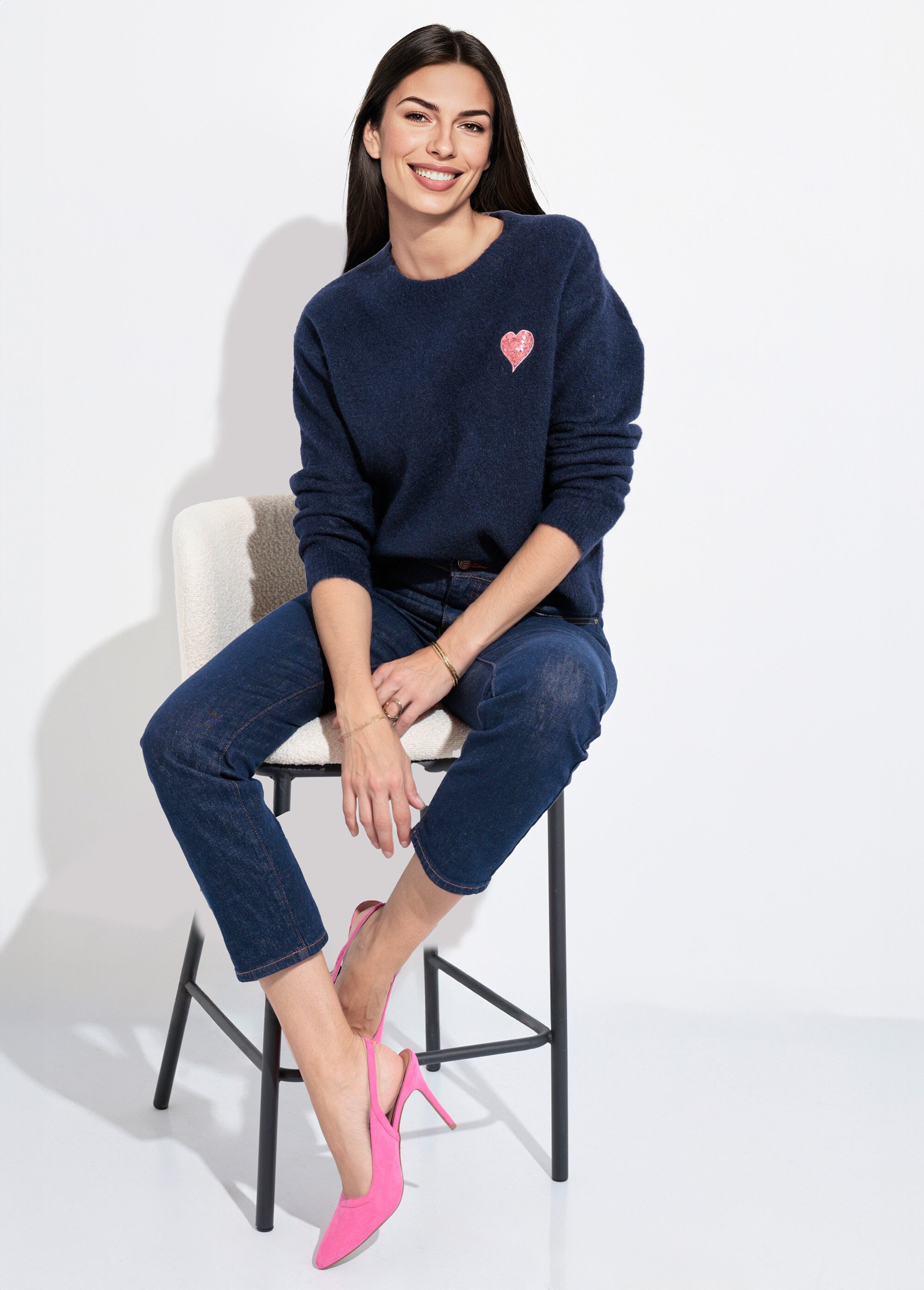Pull col rond détail motif sequins Femme Bleu IA-AR778 SI1