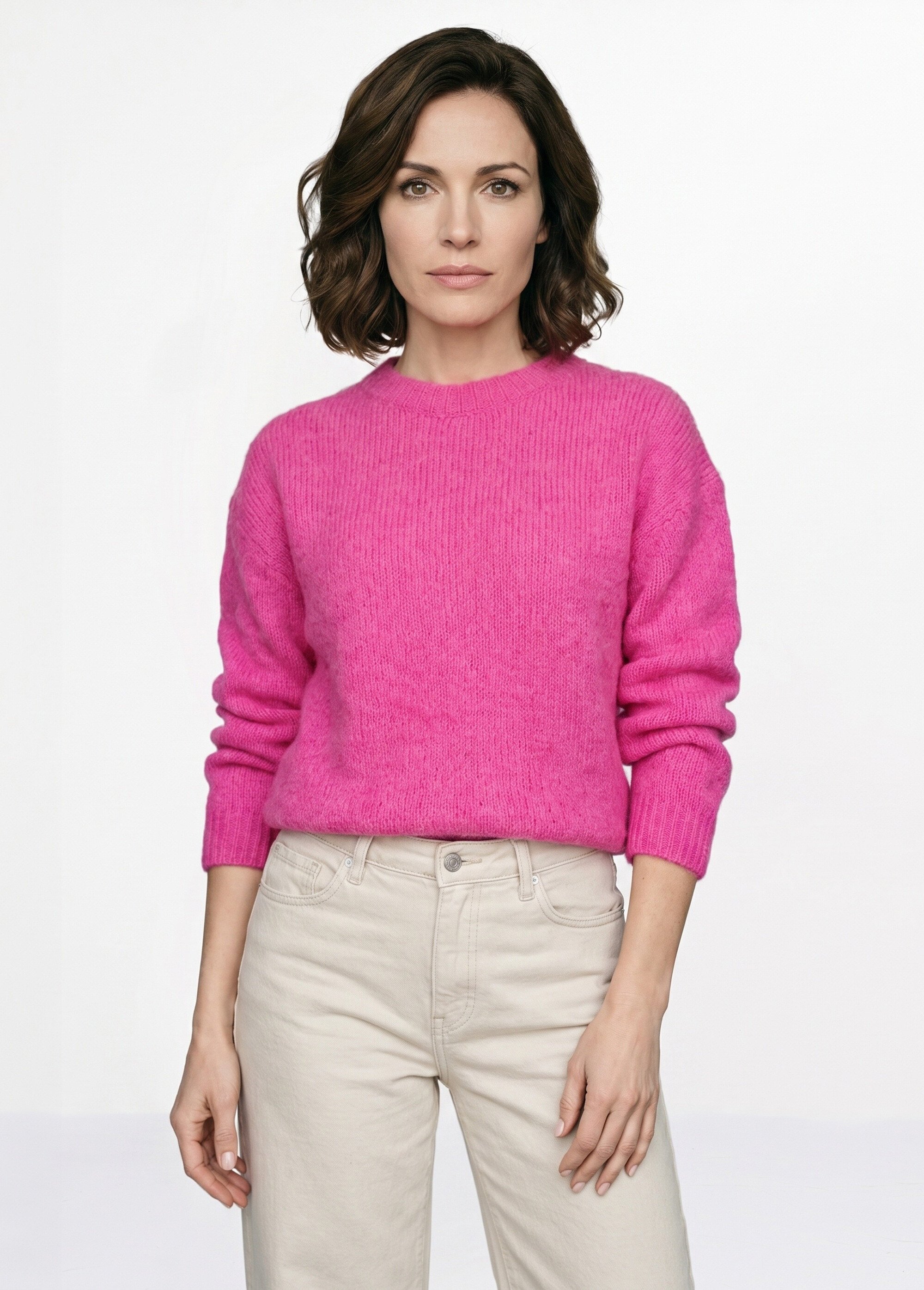 Pull col rond manches longues avec laine Femme Rose IA-AR1116 FA1