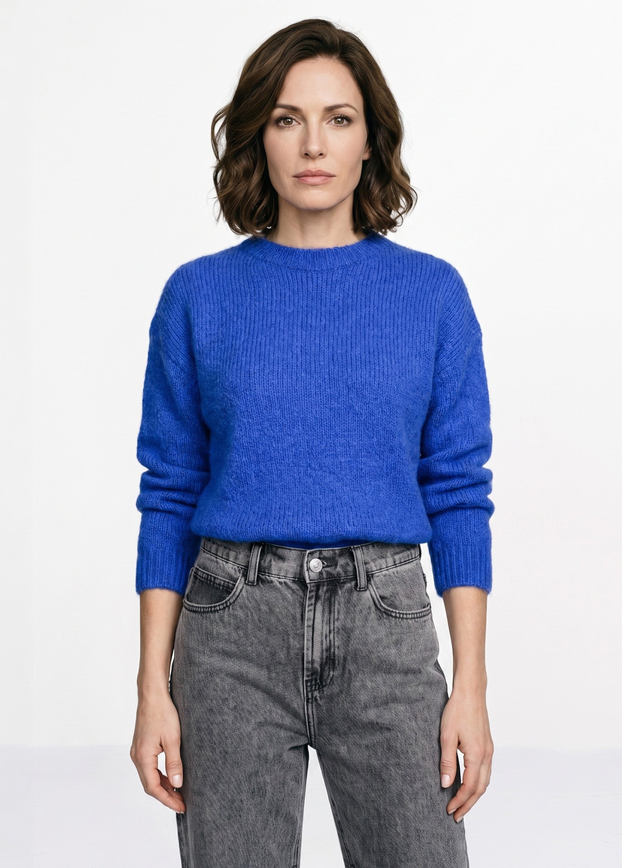 Pull col rond manches longues avec laine Femme Bleu IA-AR1116 FA1