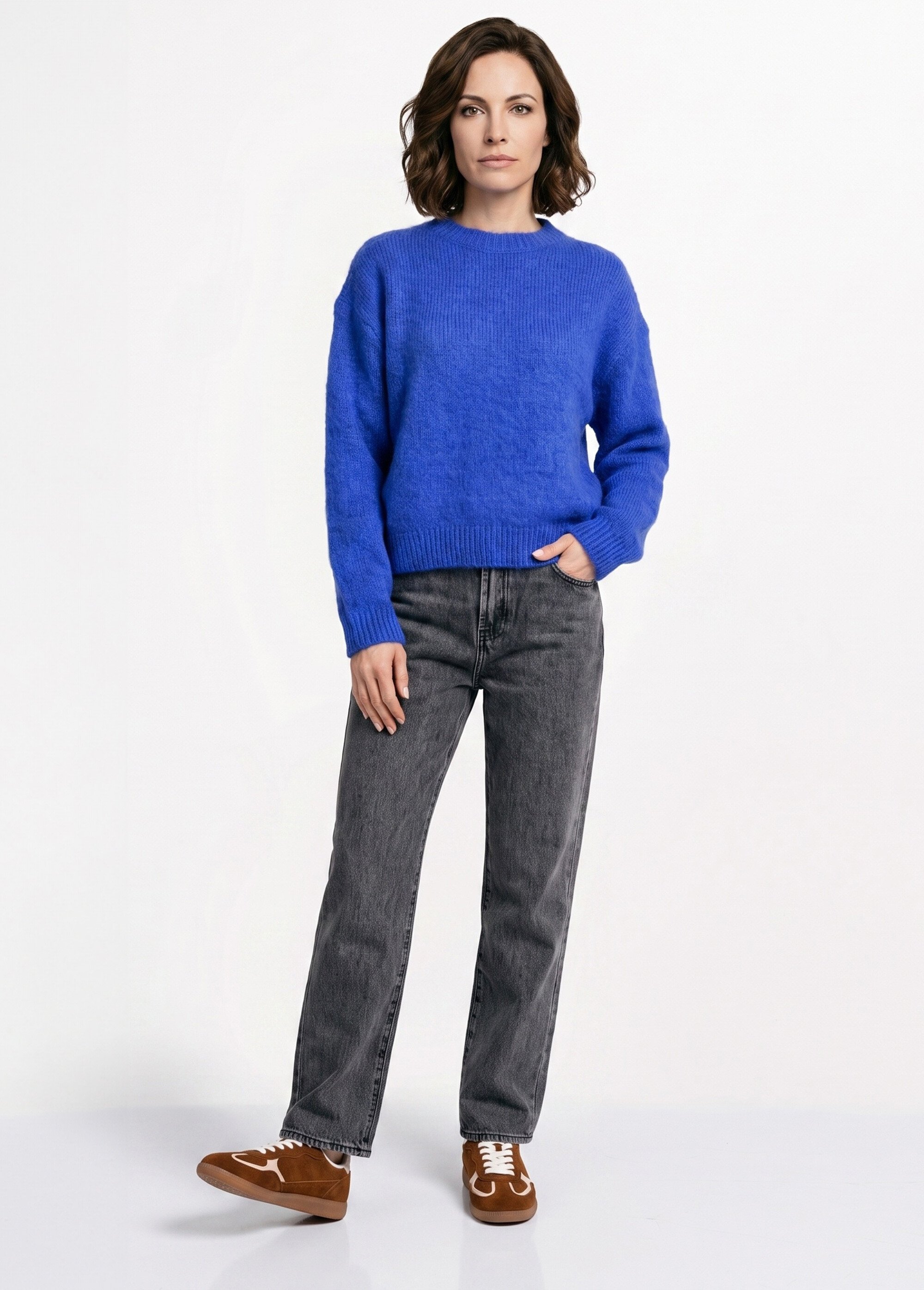 Pull col rond manches longues avec laine Femme Bleu IA-AR1116 SI1