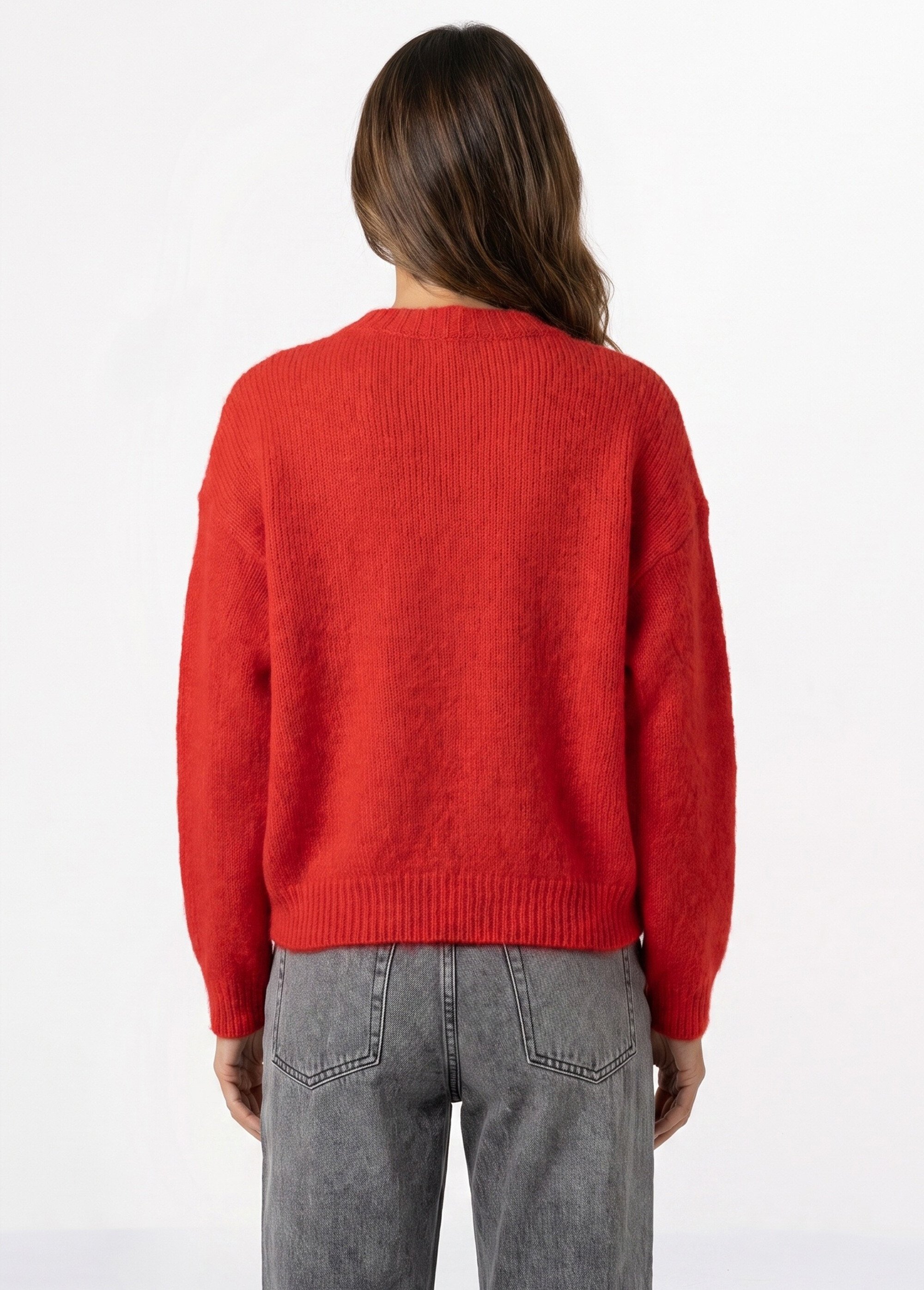 Pull col rond manches longues avec laine Femme Rouge IA-AR1116 DO1