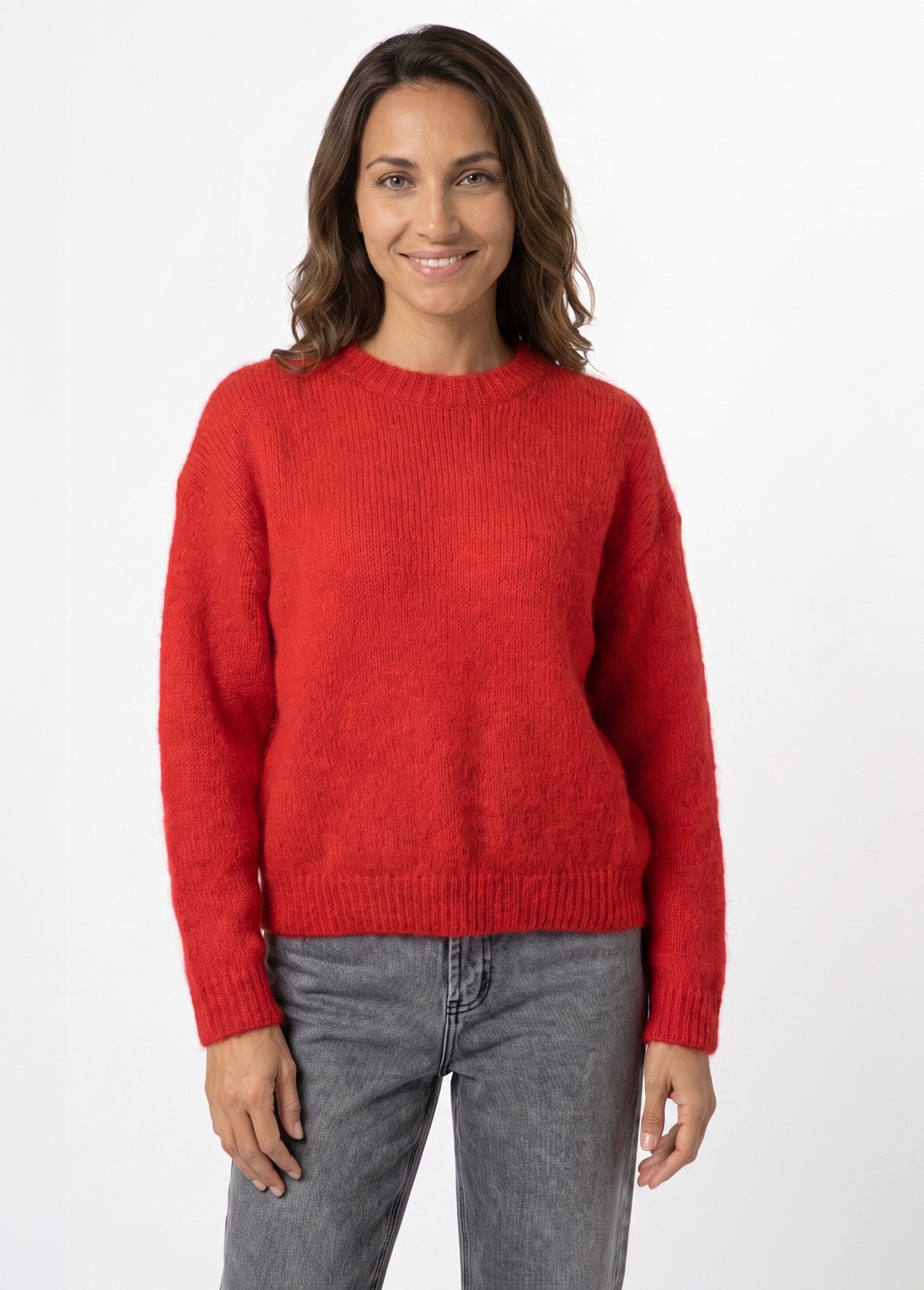 Pull col rond manches longues avec laine Femme Rouge IA-AR1116 FA1