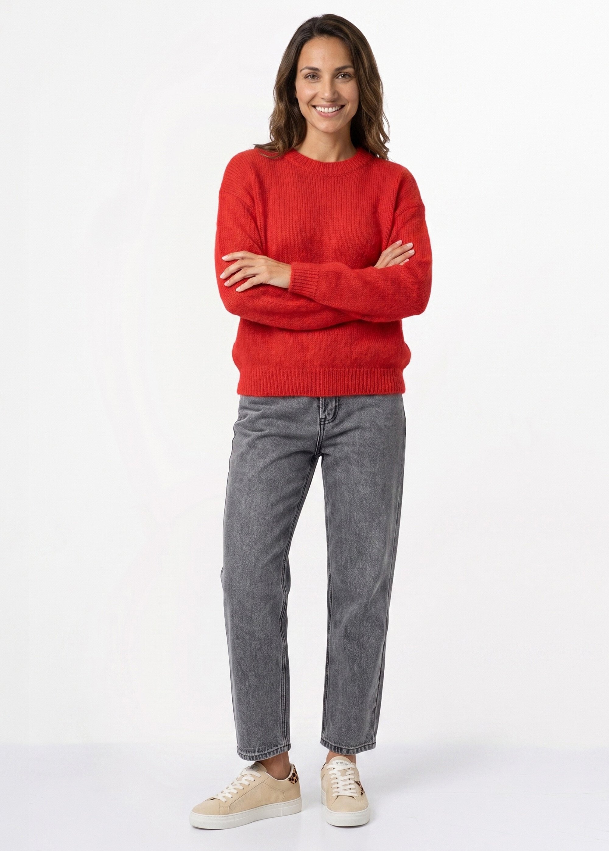Pull col rond manches longues avec laine Femme Rouge IA-AR1116 SI1