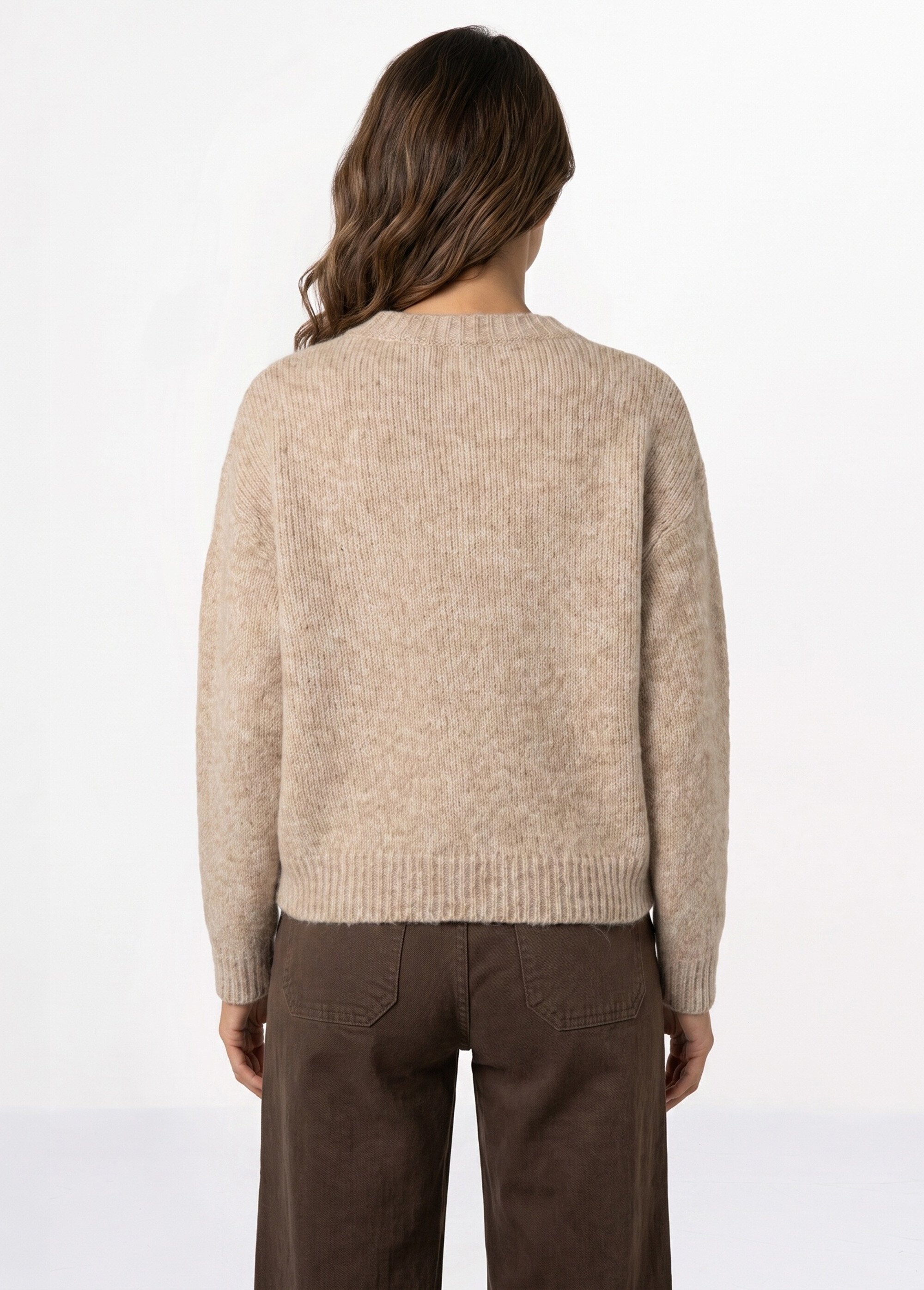Pull col rond manches longues avec laine Femme Beige IA-AR1116 DO1