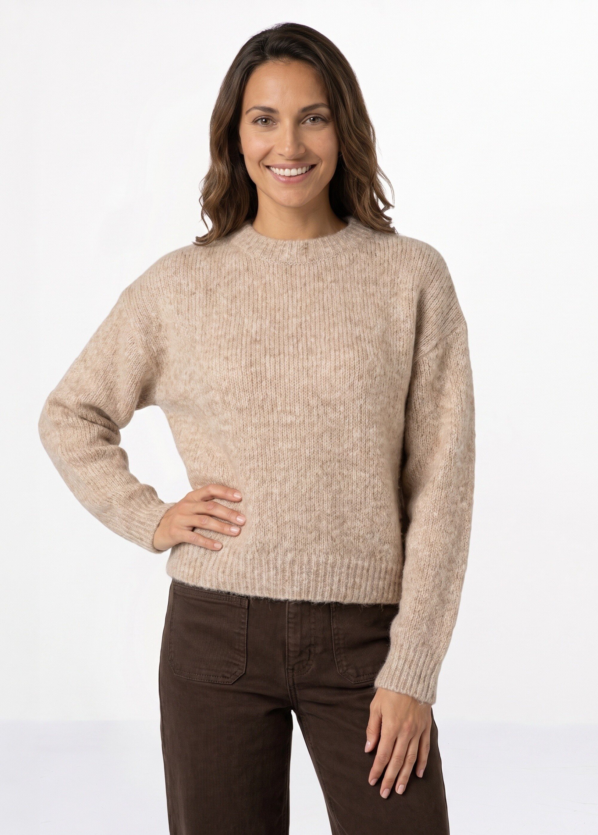Pull col rond manches longues avec laine Femme Beige IA-AR1116 FA1