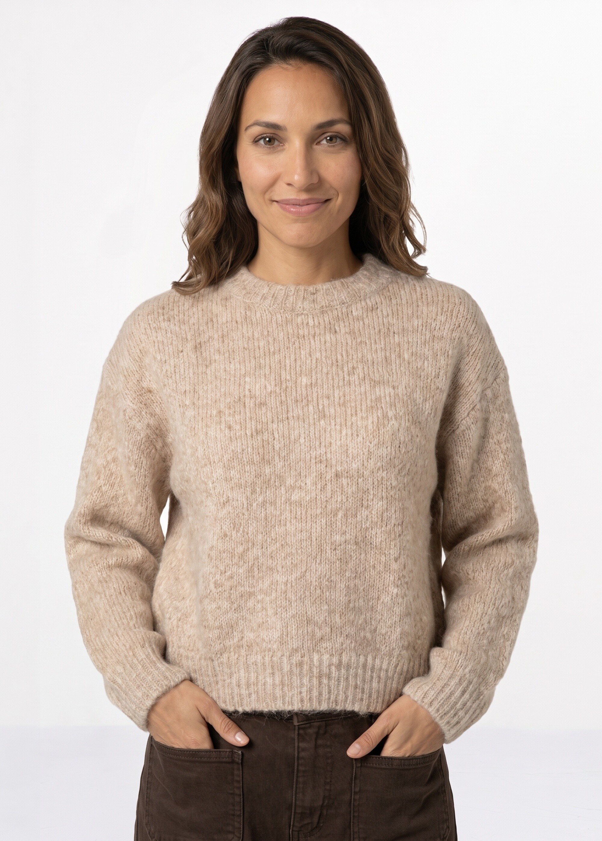 Pull col rond manches longues avec laine Femme Beige IA-AR1116 MV1