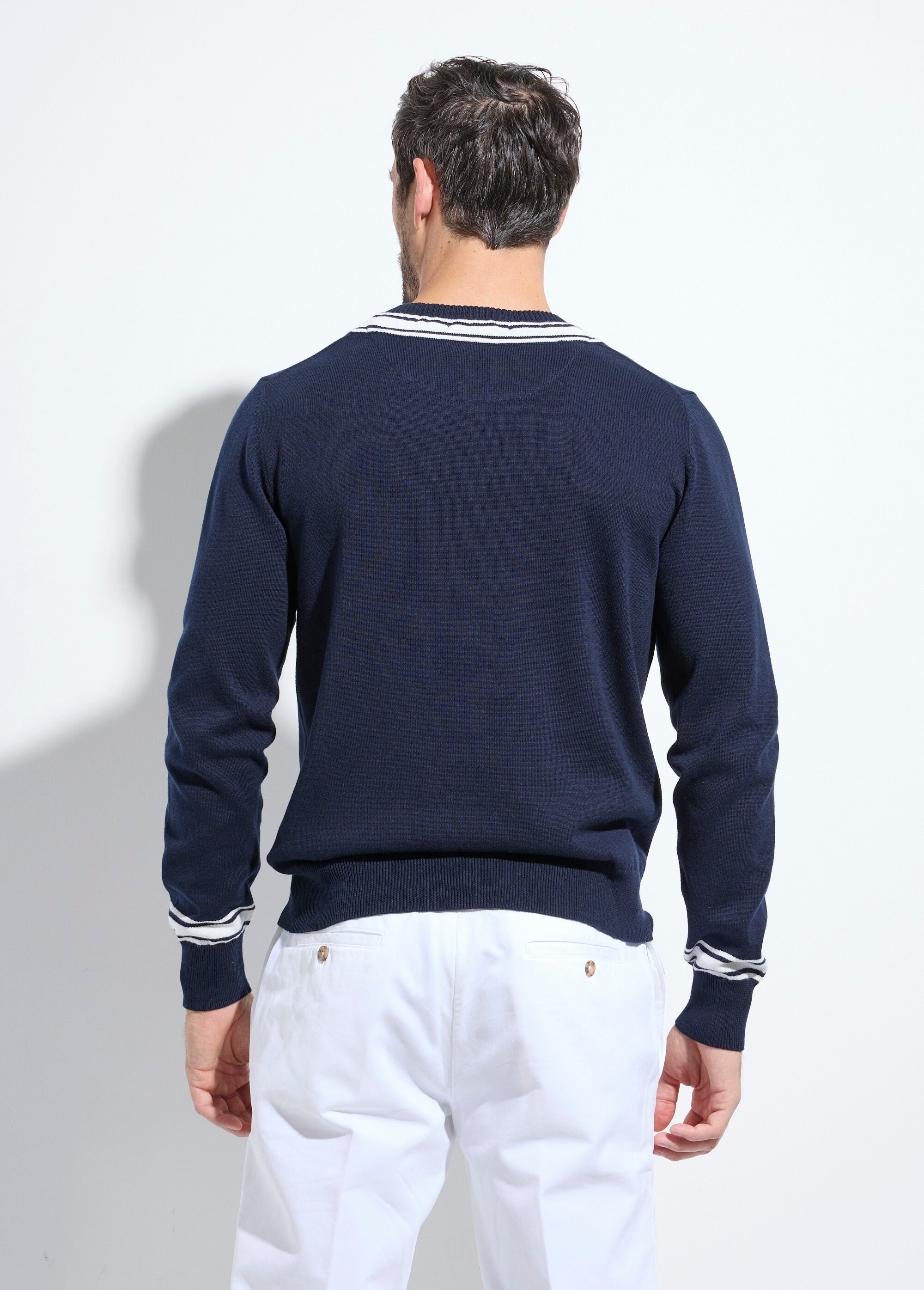 Pull col V en maille style College Homme Bleu DC-E2BFSW02 DO1