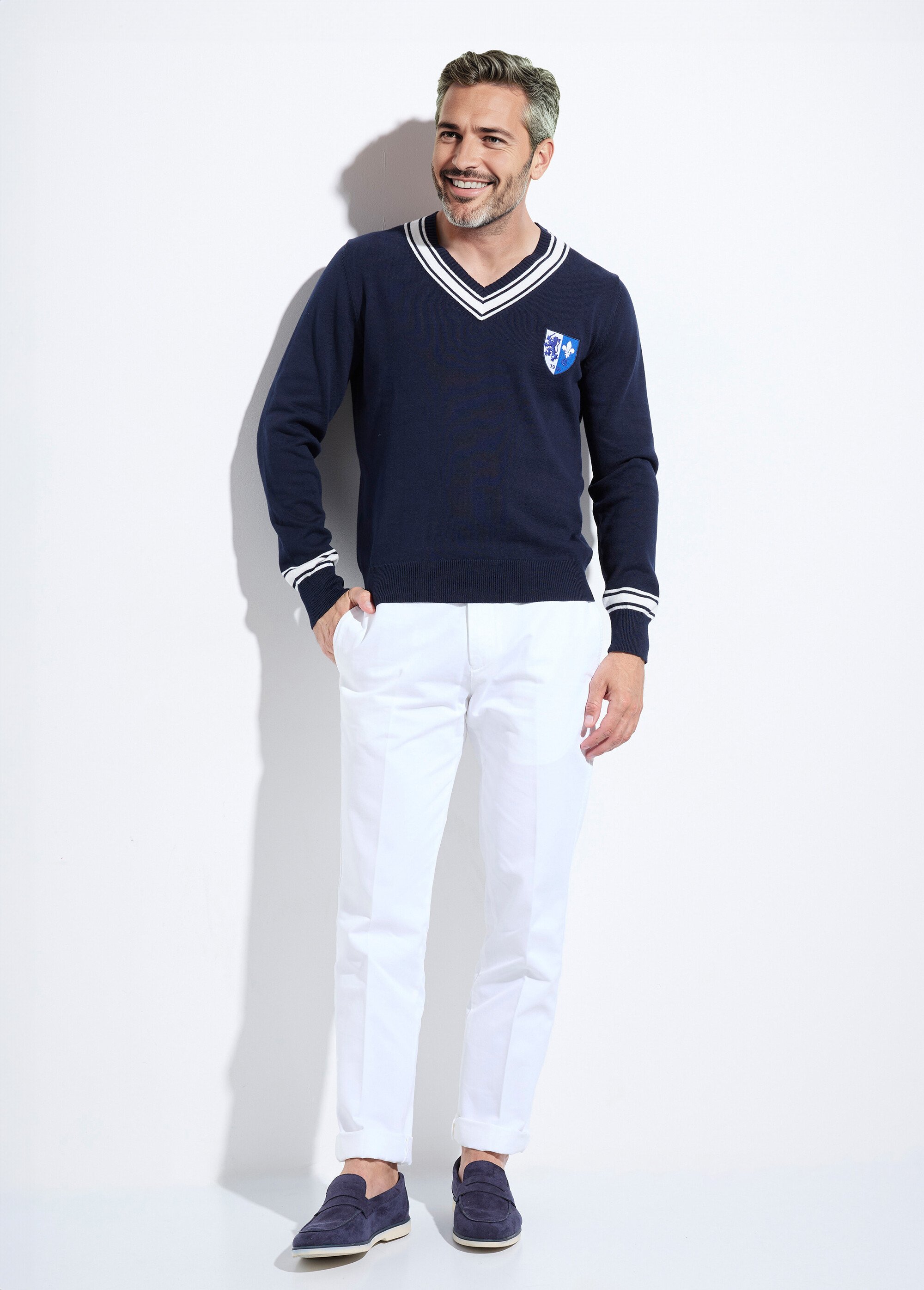 Pull col V en maille style College Homme Bleu DC-E2BFSW02 SF1