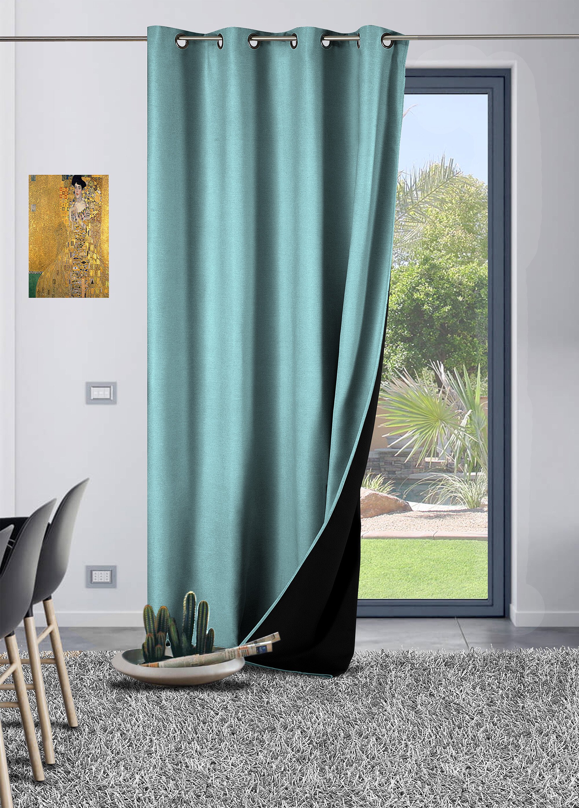 Rideau thermique occultant tissage jacquard finition oeillets Vert RUTA FA1