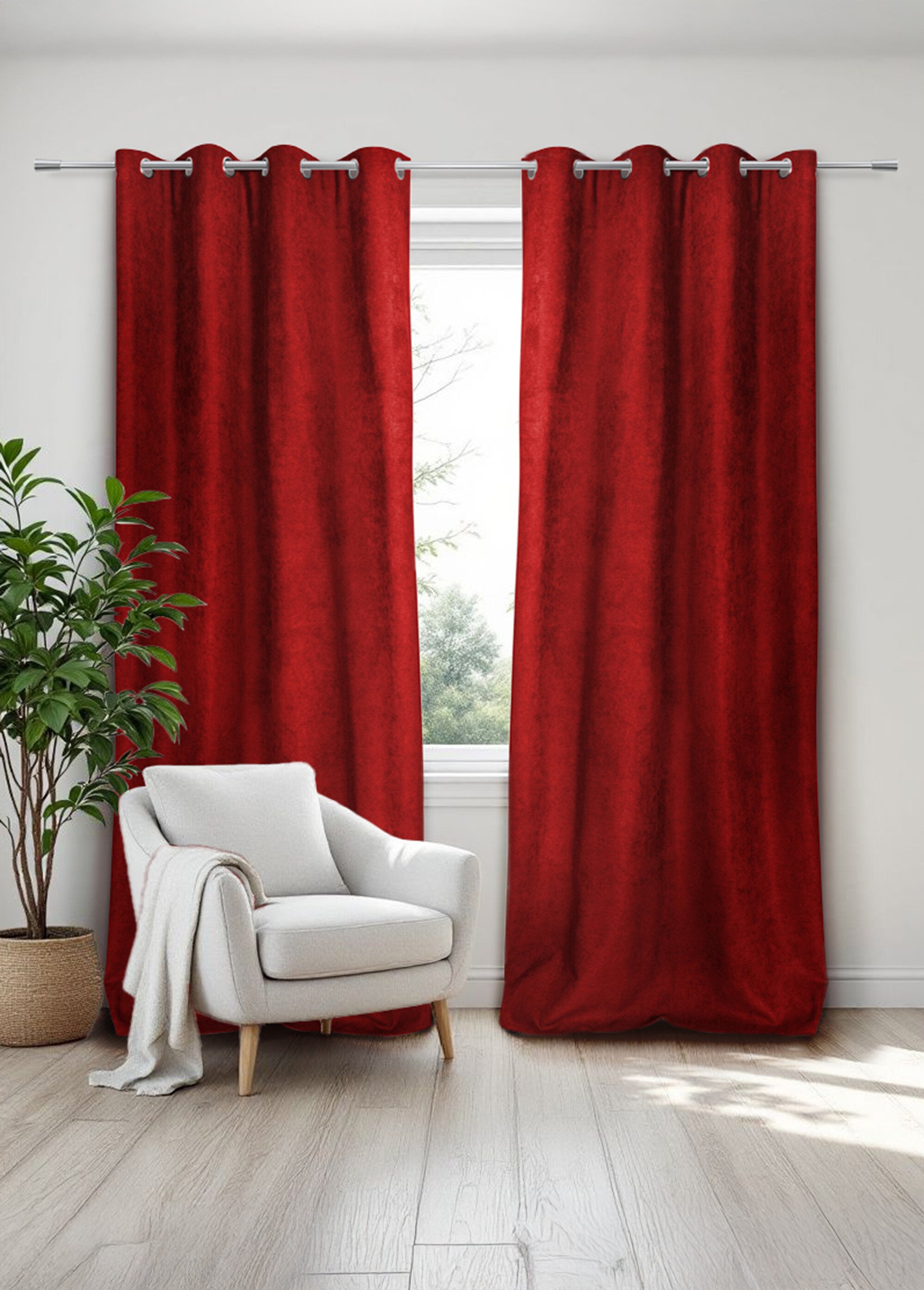 Rideau thermique occultant tissage jacquard finition oeillets Rouge RUTA SF1