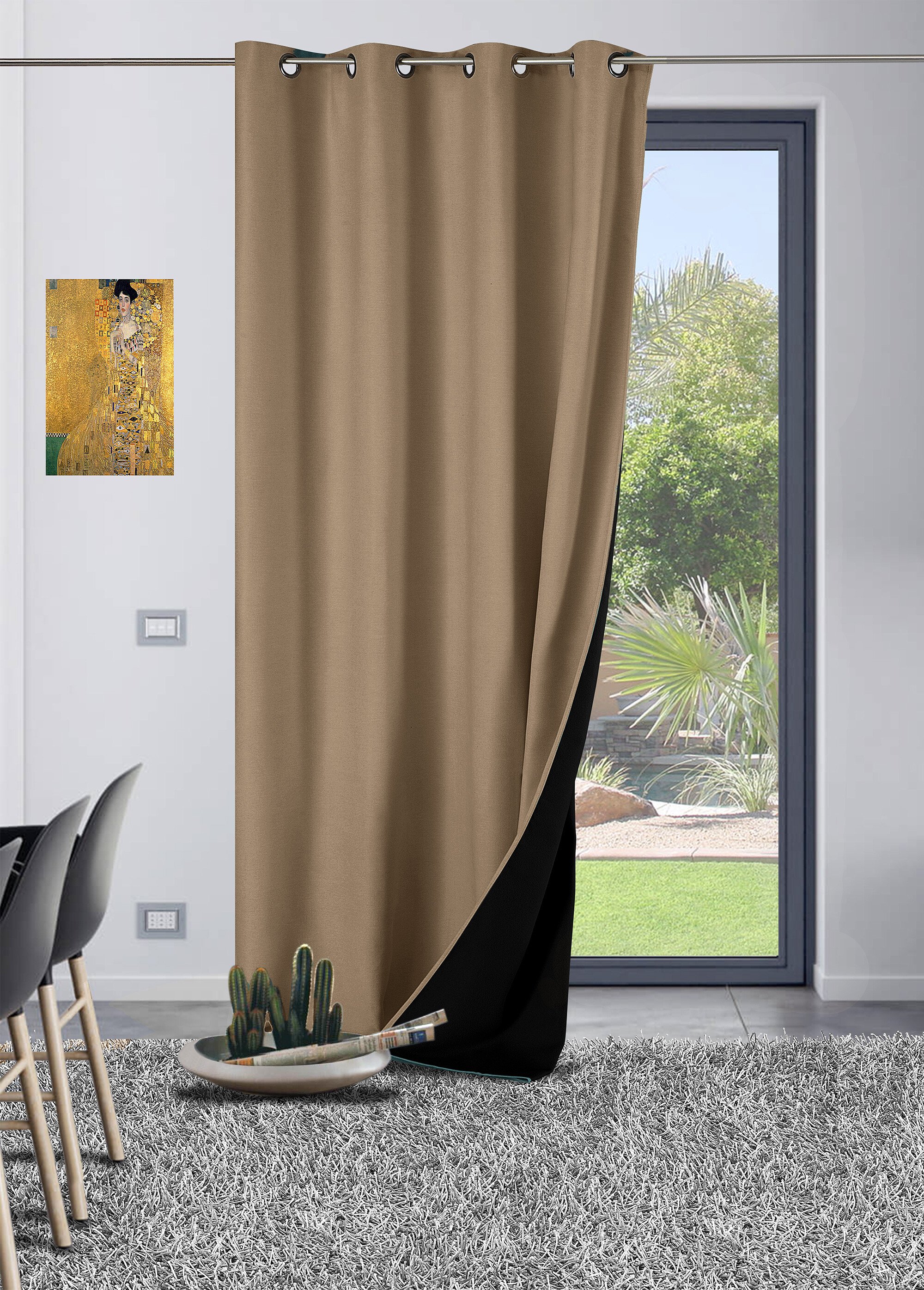 Rideau thermique occultant tissage jacquard finition oeillets Marron RUTA FA1