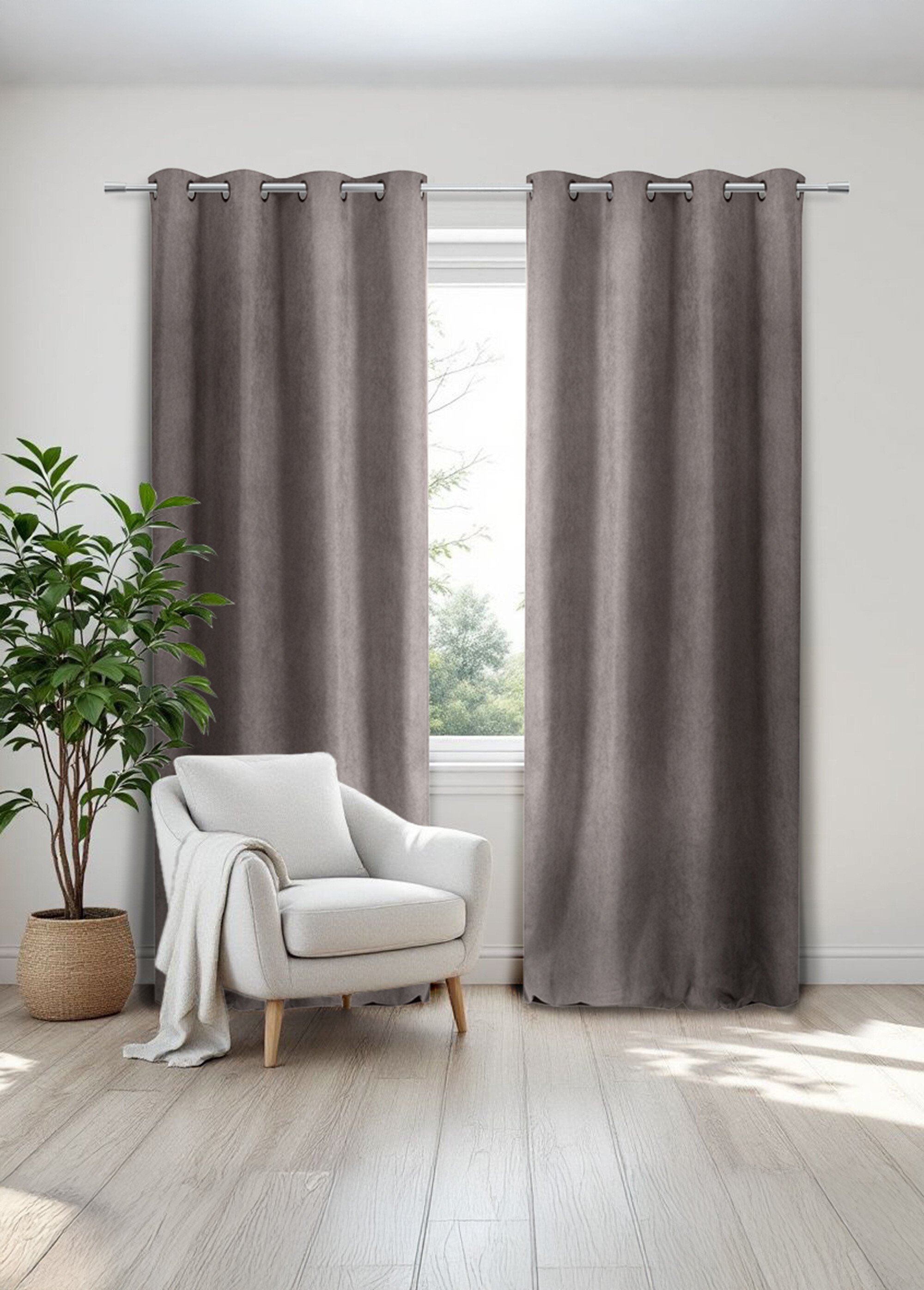 Rideau thermique occultant tissage jacquard finition oeillets Marron RUTA SF1