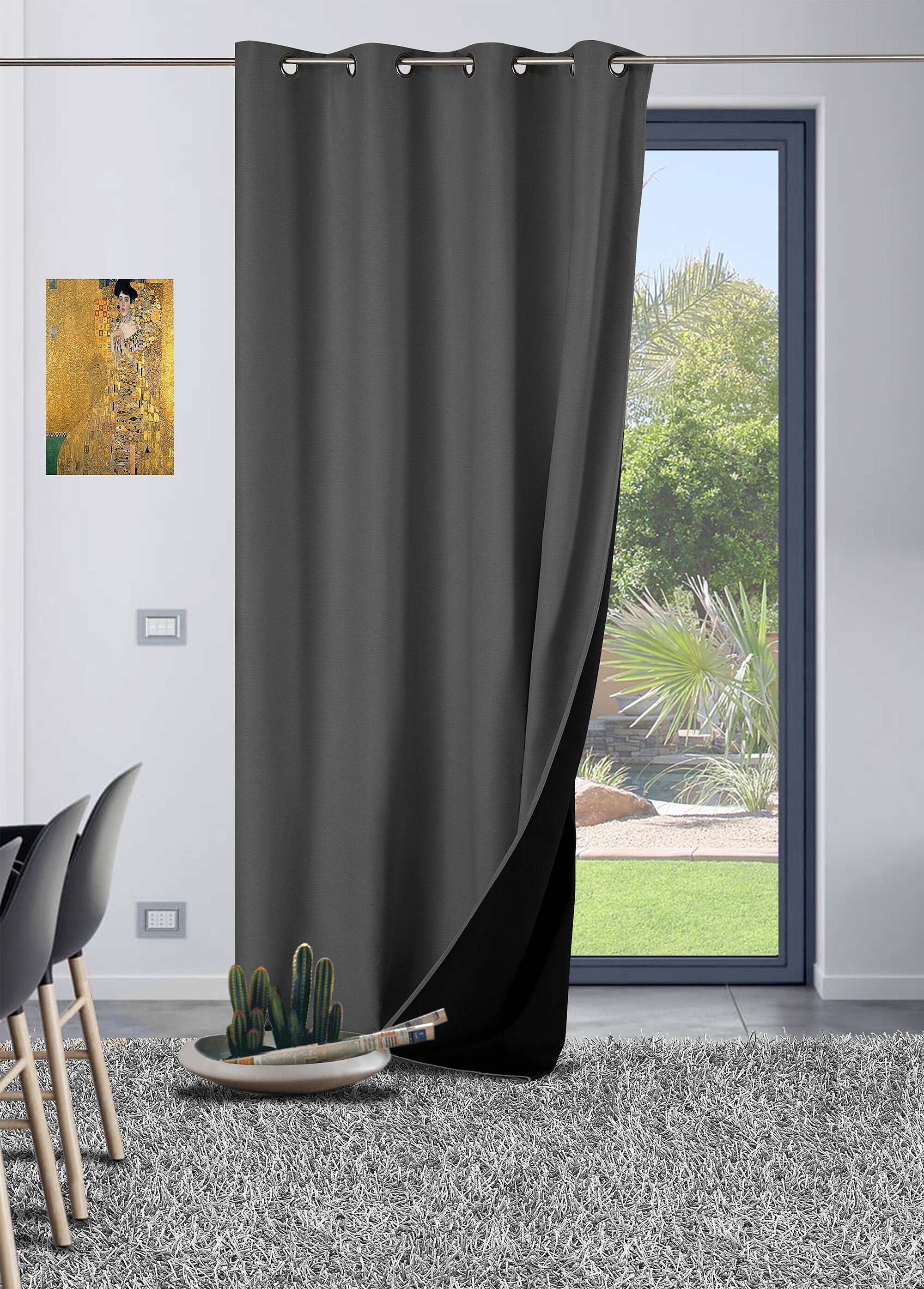 Rideau thermique occultant tissage jacquard finition oeillets Gris RUTA FA1