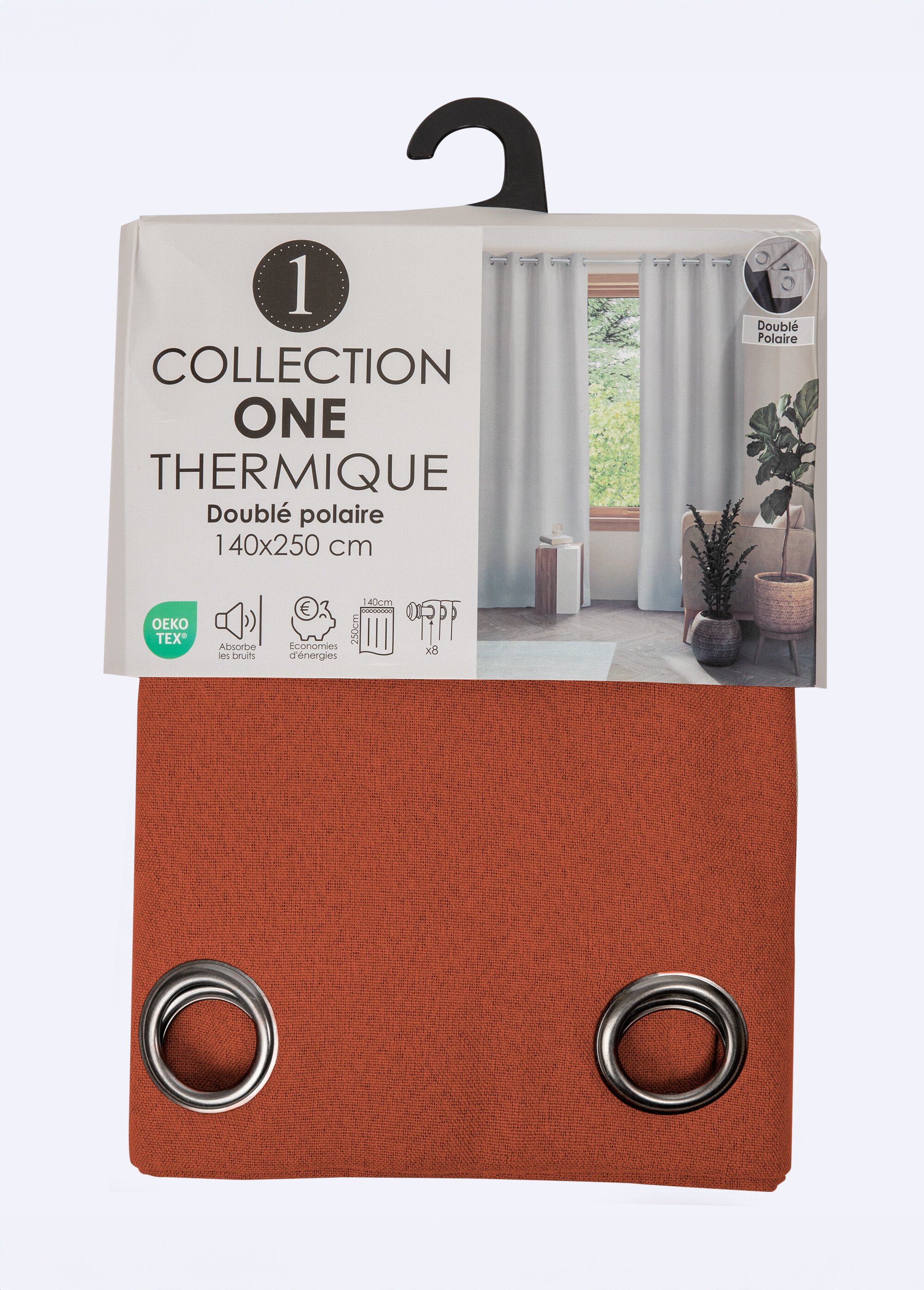 Rideau thermique polaire effet natté finition oeillets Orange RONI DE1