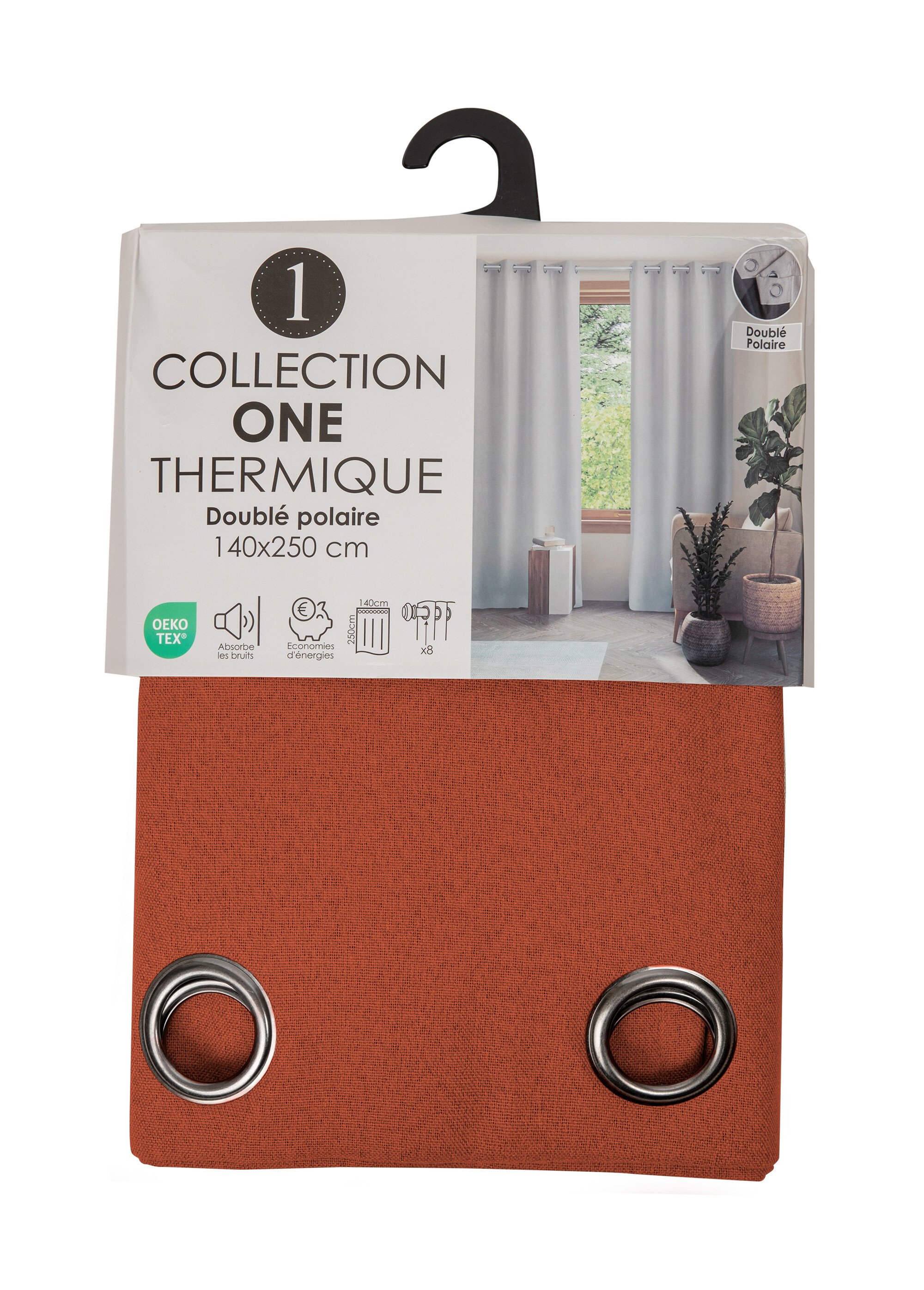Rideau thermique polaire effet natté finition oeillets Orange RONI DE2