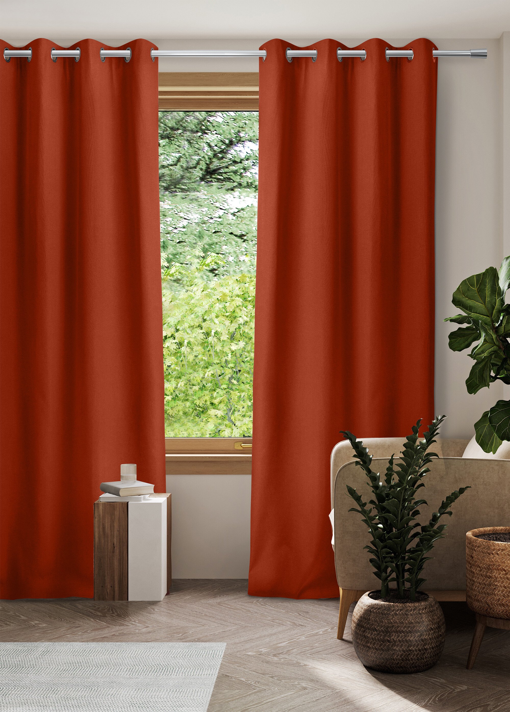 Rideau thermique polaire effet natté finition oeillets Orange RONI SF1