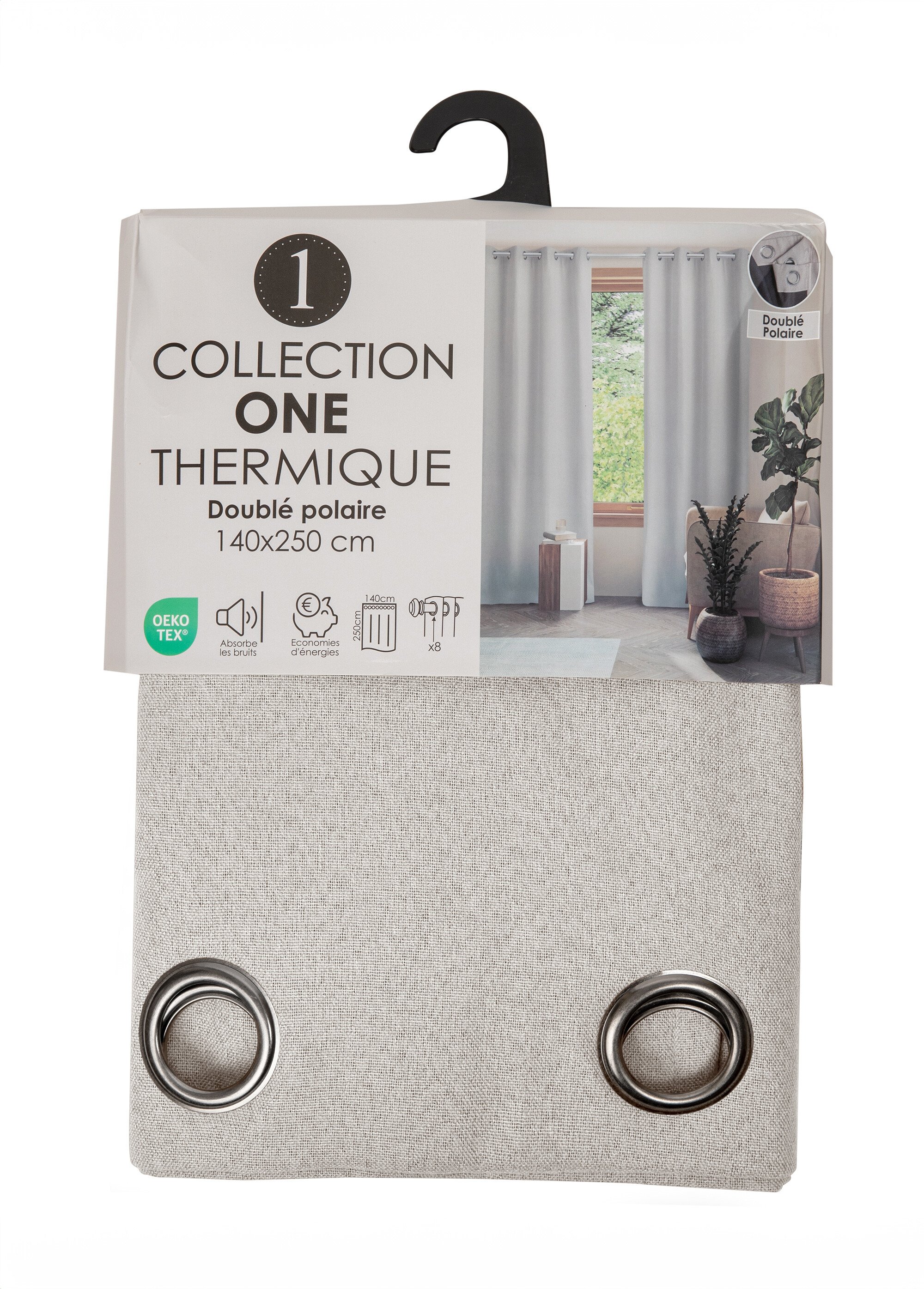 Rideau thermique polaire effet natté finition oeillets Beige RONI DE1